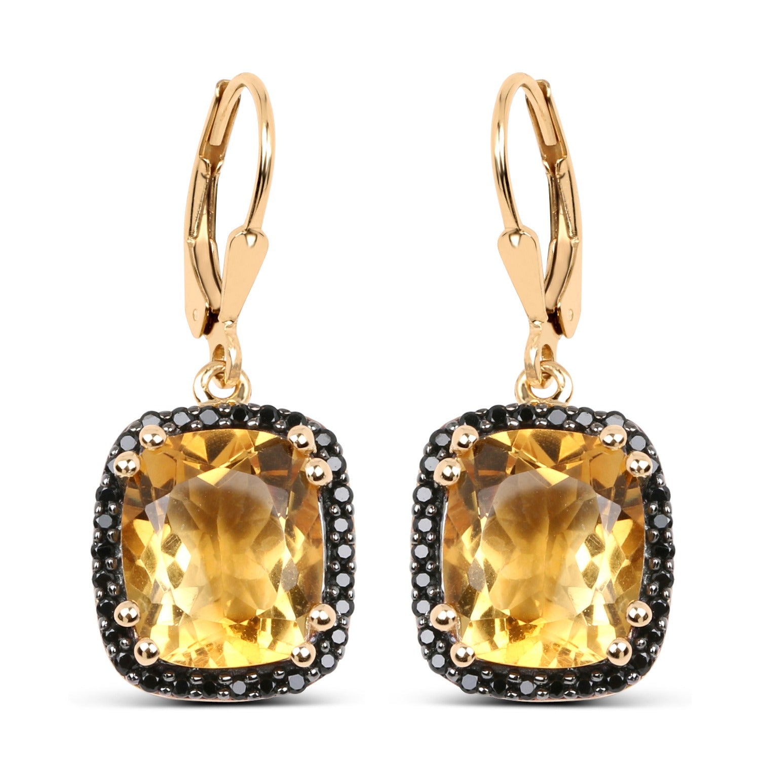 Genuine Citrine & Black Spinel Silver Dangle Earrings