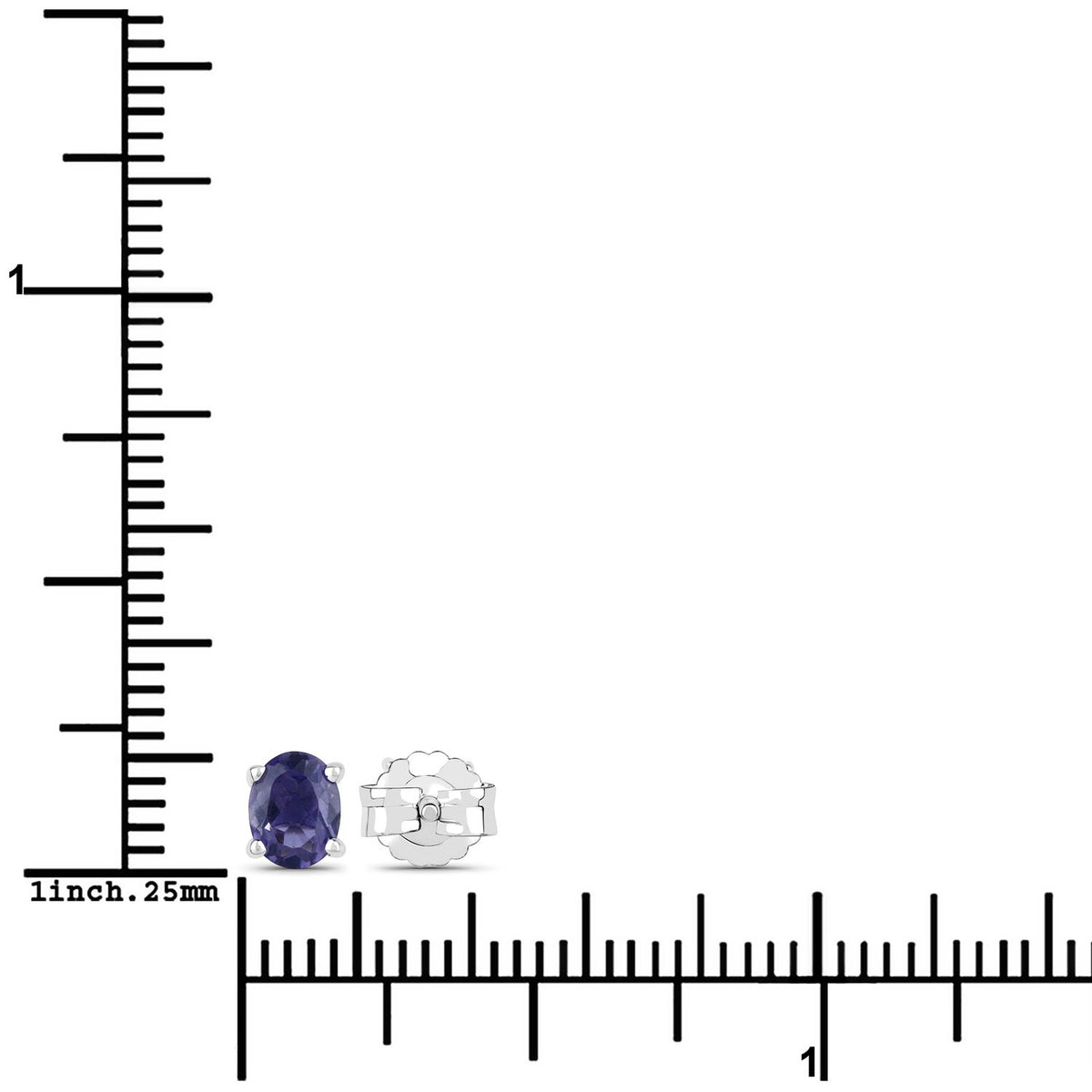 0.62 Ct Oval Blue Iolite Sterling Silver Rhodium-Plated 4 Prong Stud Earrings