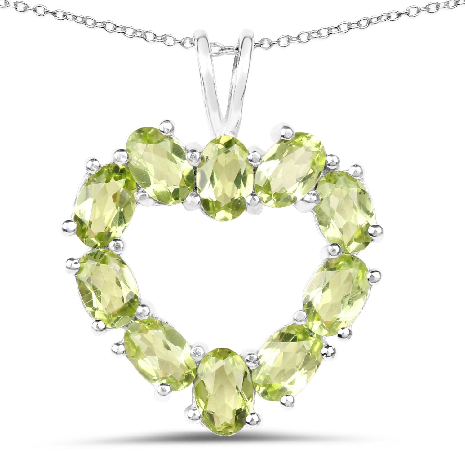 Genuine Peridot Heart Silver Pendant Necklace