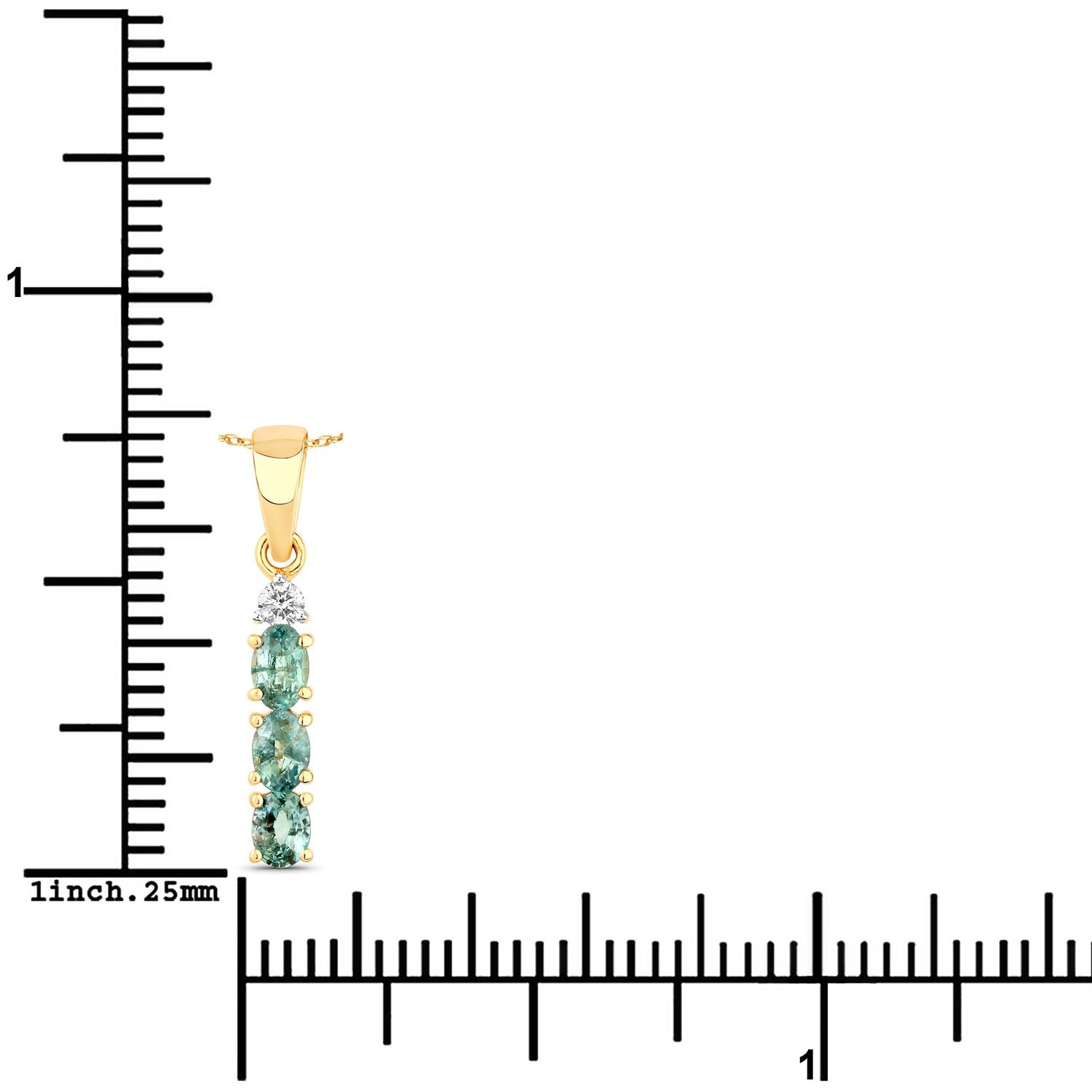 0.42 Ct Genuine Oval Alexandrite and Diamond 18K Yellow Gold 3 Stone Pendant