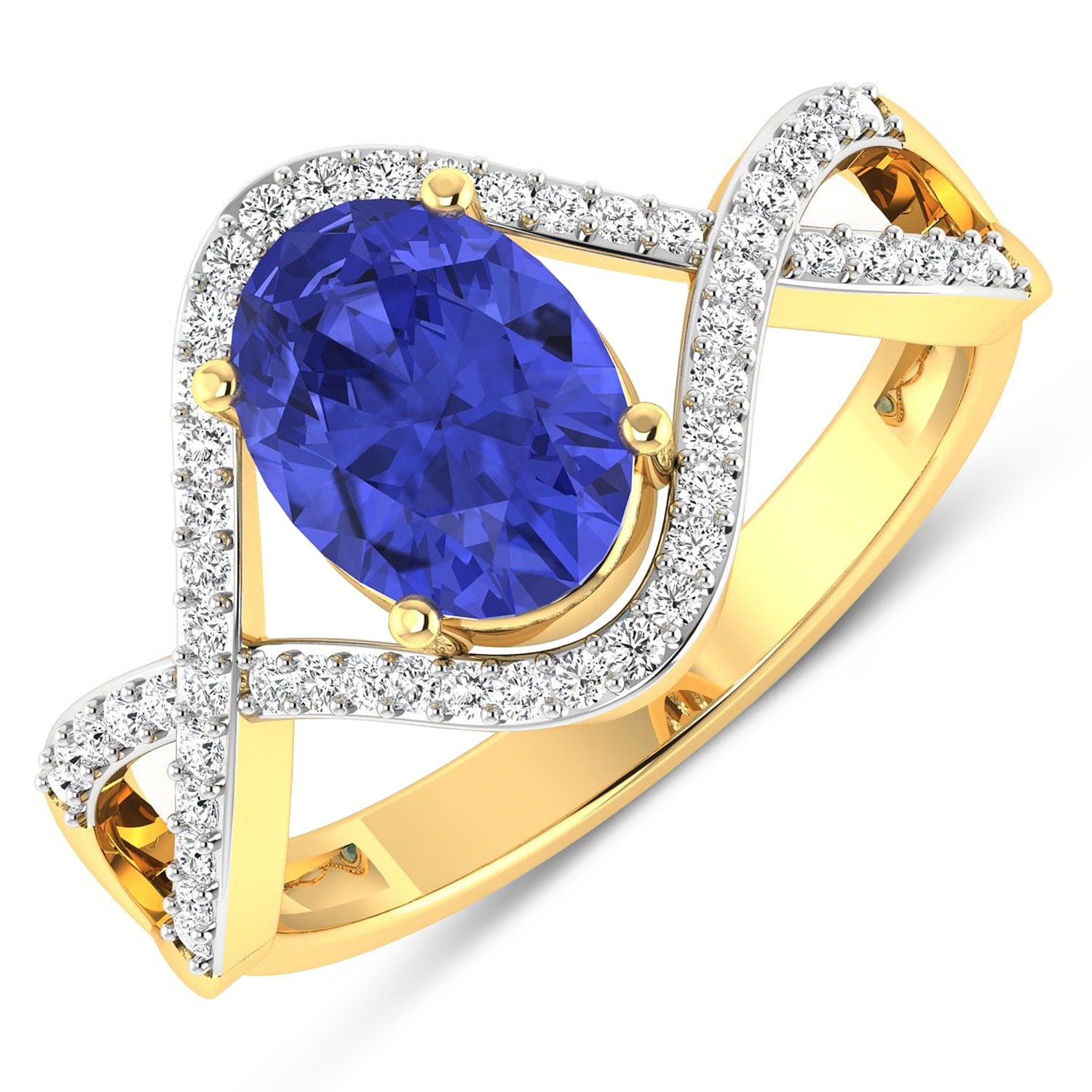 Natural Tanzanite Diamond Crossover Ring 14K Gold