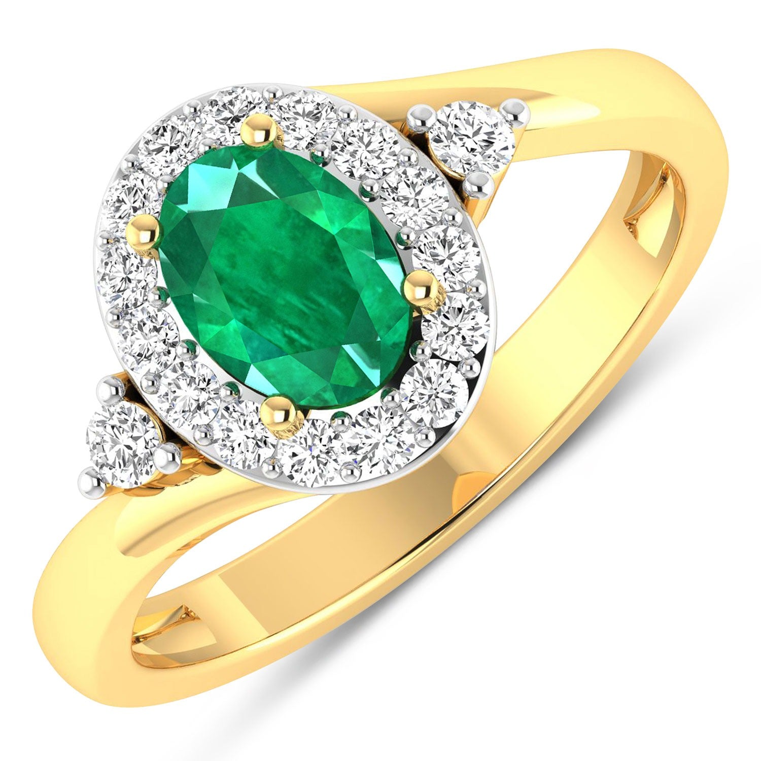 Zambian Emerald Diamond Oval Halo Ring 14K Gold