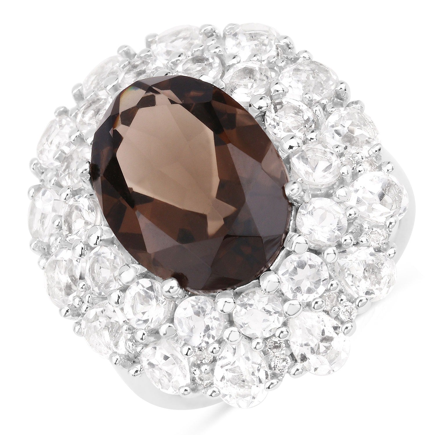 Sterling Silver Smokey Quartz Double Halo Ring