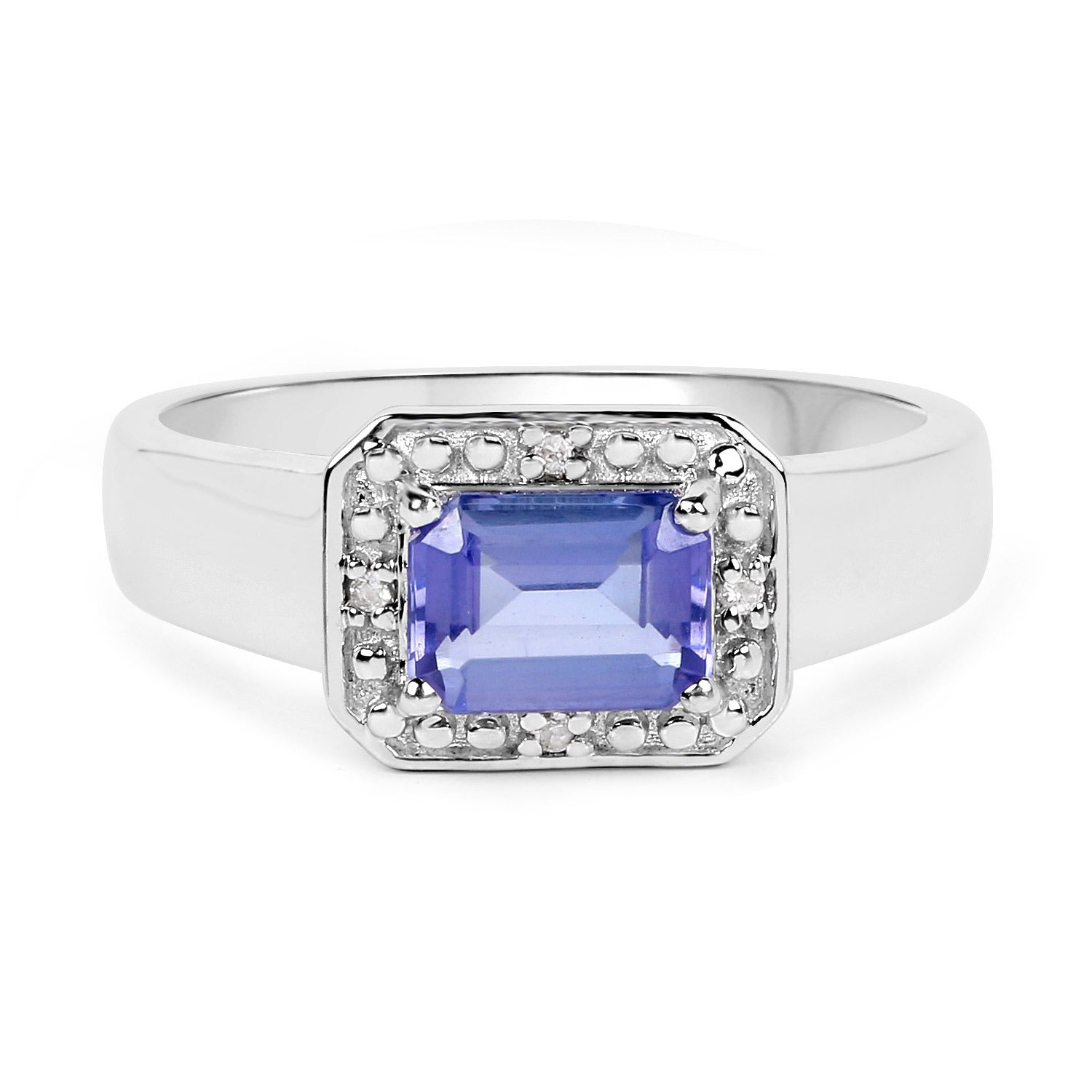 1.12 Ct Octagon Violet Tanzanite Prong Silver Halo Statement Ring