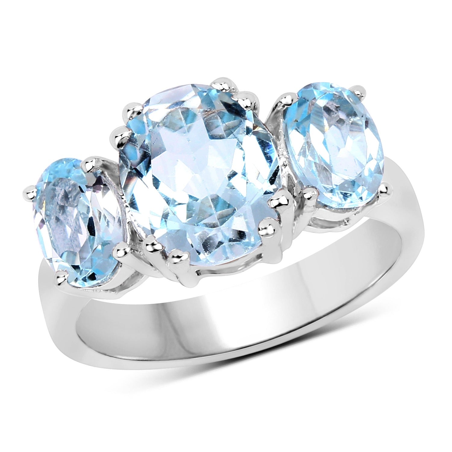 Genuine Oval Blue Topaz 925 Sterling Silver Ring