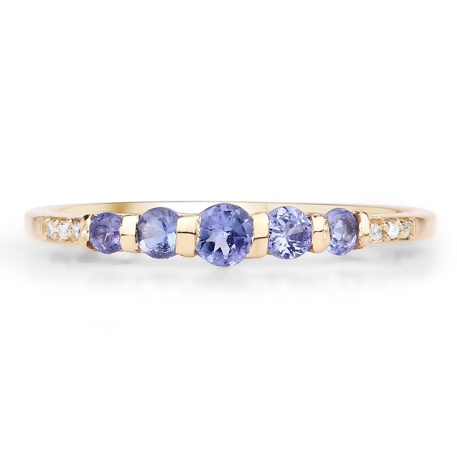 0.34 Ct Round Violet Tanzanite Diamond Pave 10K Gold Five Stone Graduated Ring
