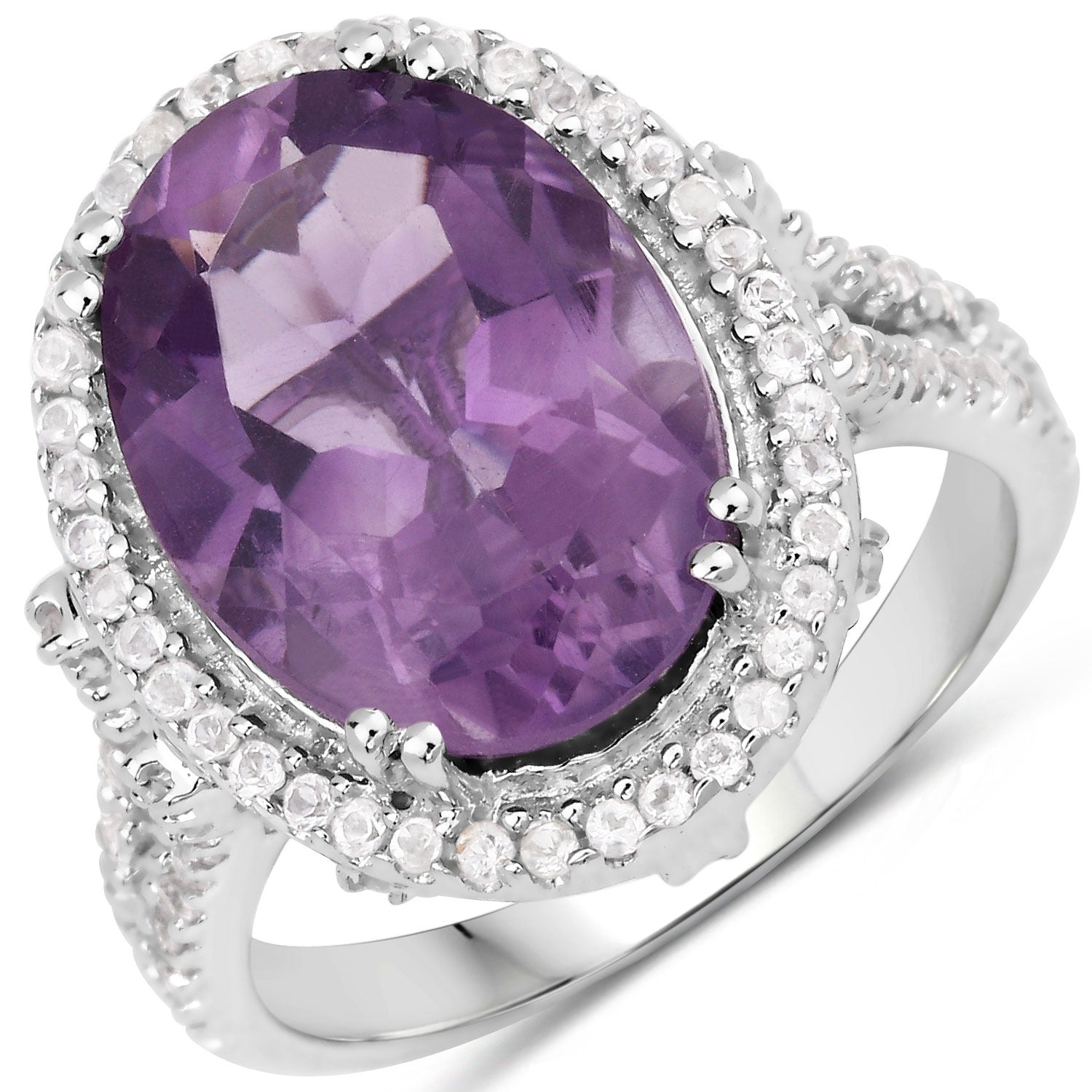 Natural Purple Amethyst Halo Statement Ring