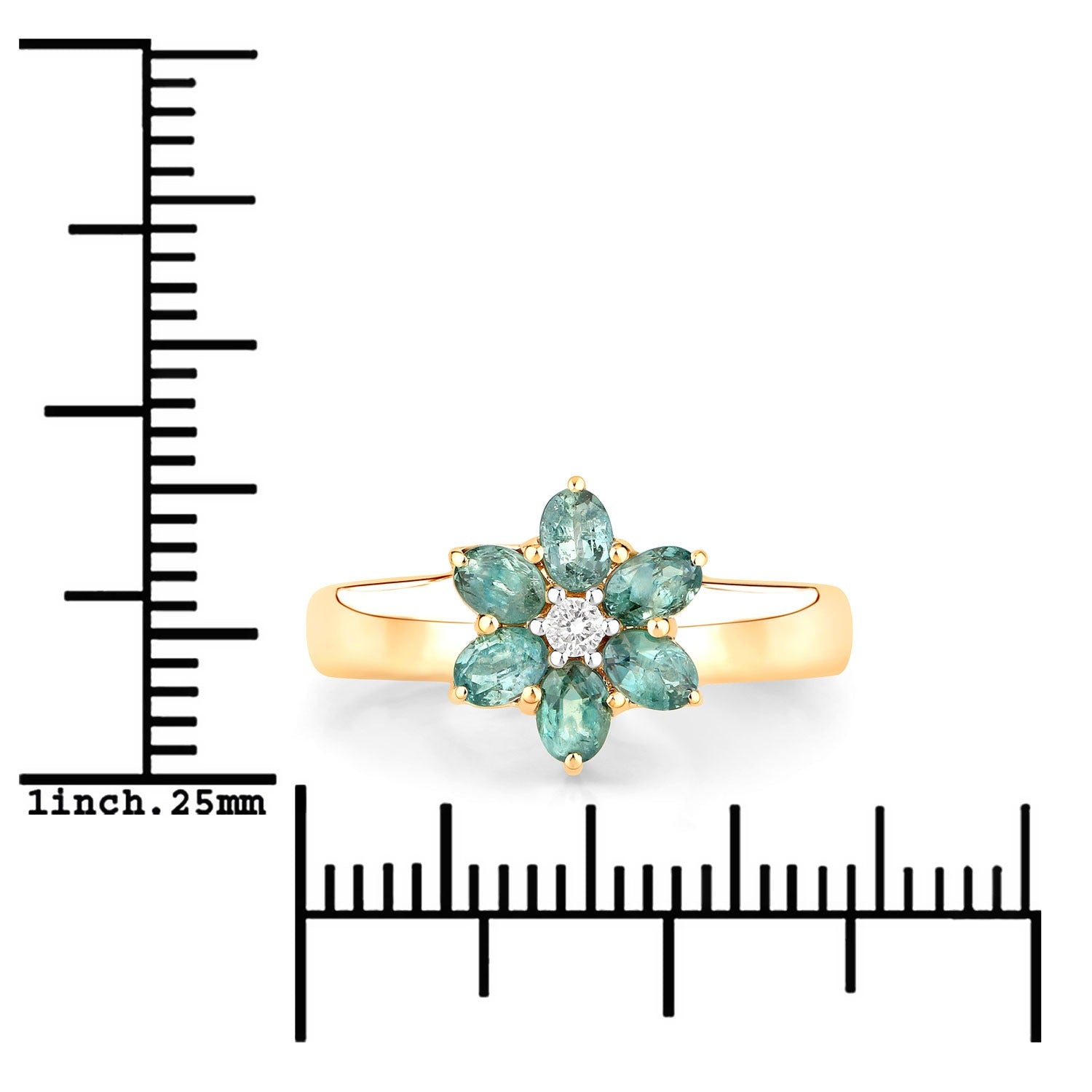 0.81 Ct Genuine Green Alexandrite and Diamond 18K Yellow Gold Flower Ring