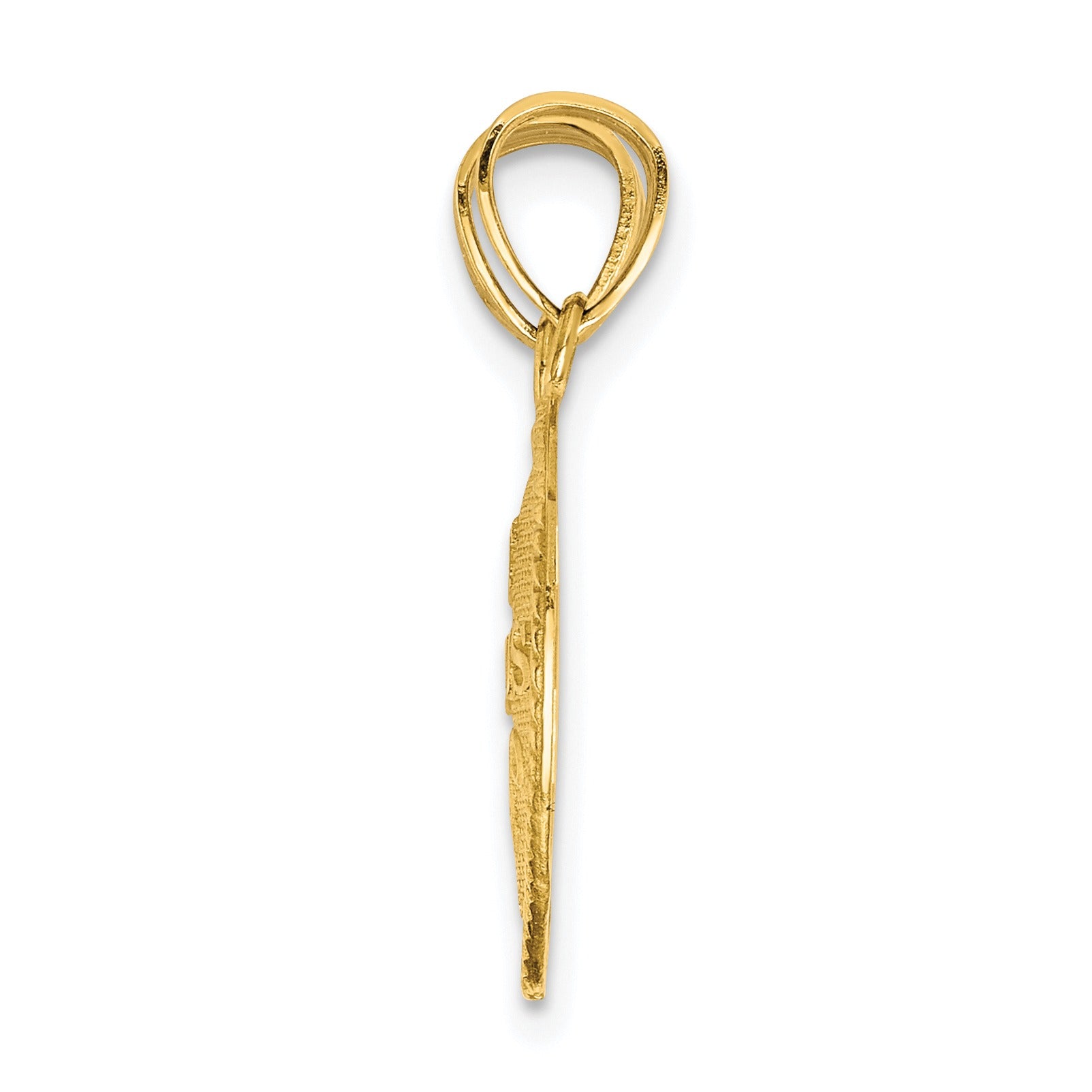 Gold handcrafted jewelry pendant with a unique elongated design from Fine Color Jewels