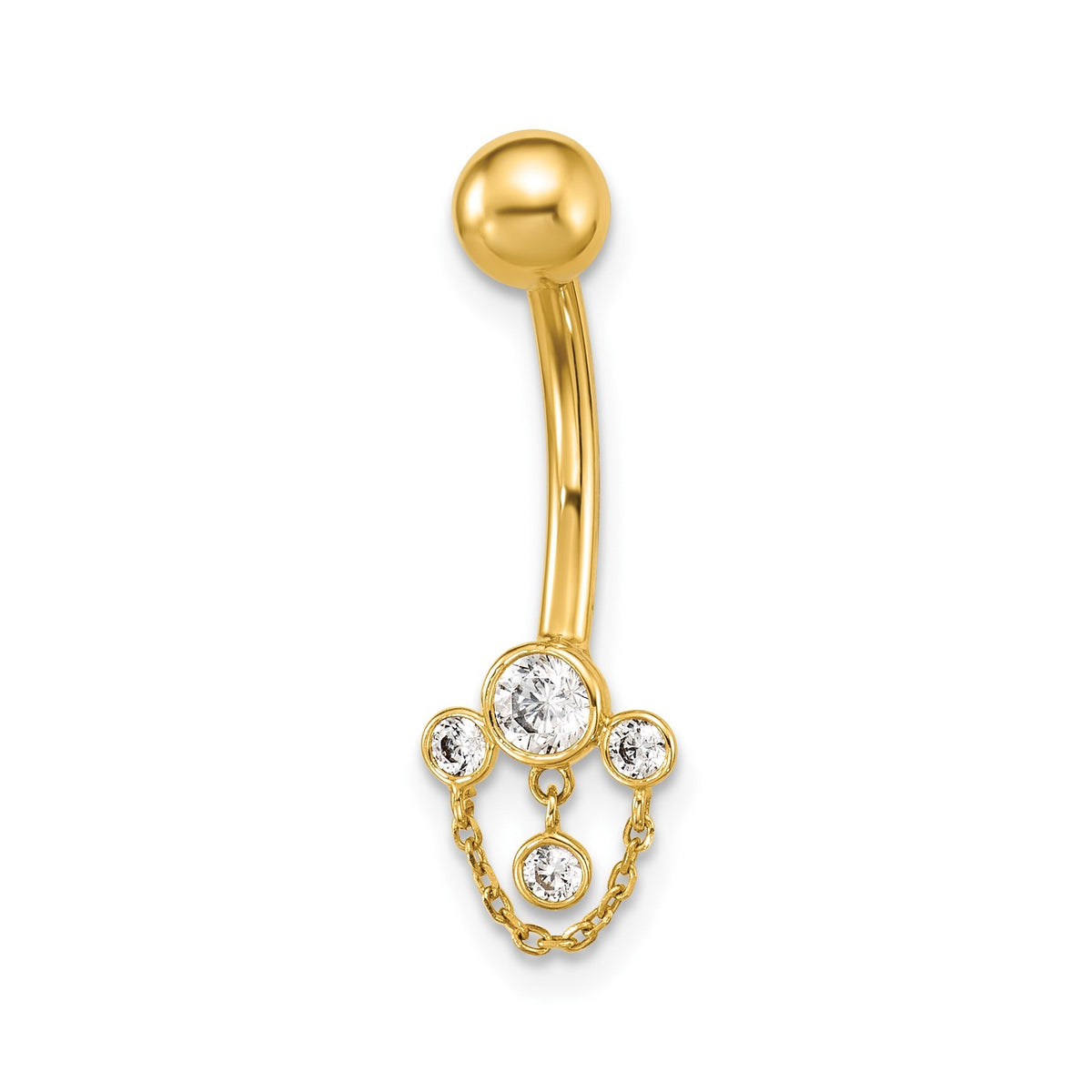 14k Gauge CZ Dangle Drop Chain Navel, Belly Body Chain Jewelry
