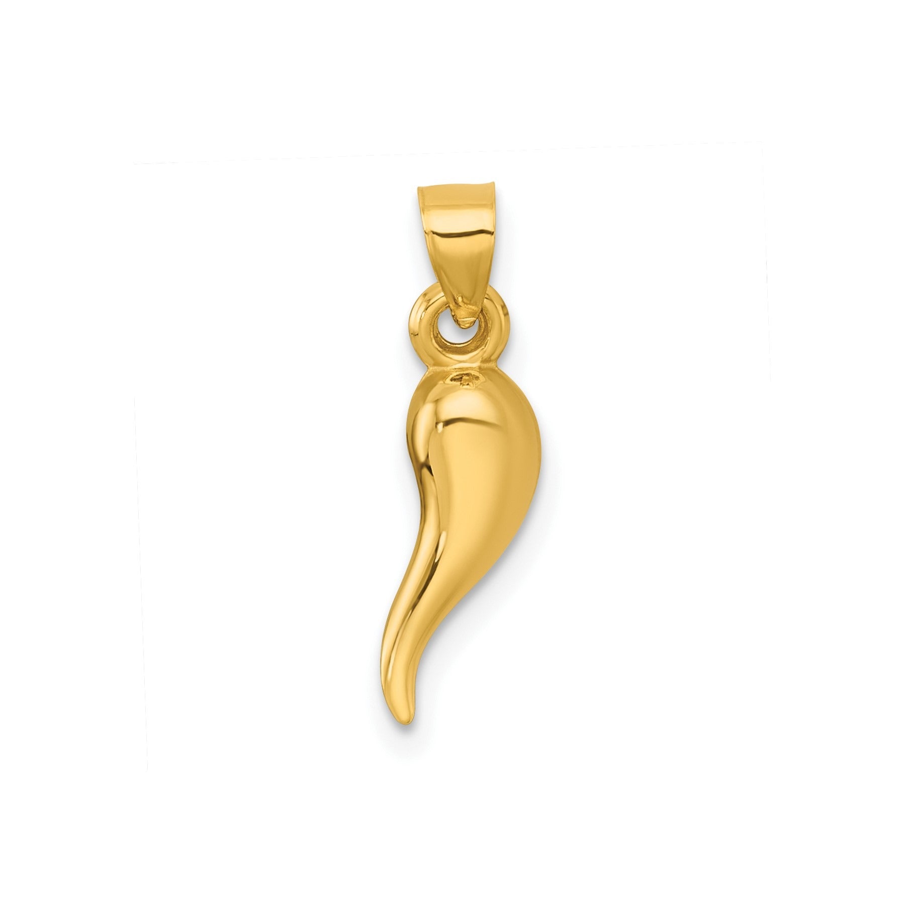14k Gold Hollow 3-D Italian Horn Pendant