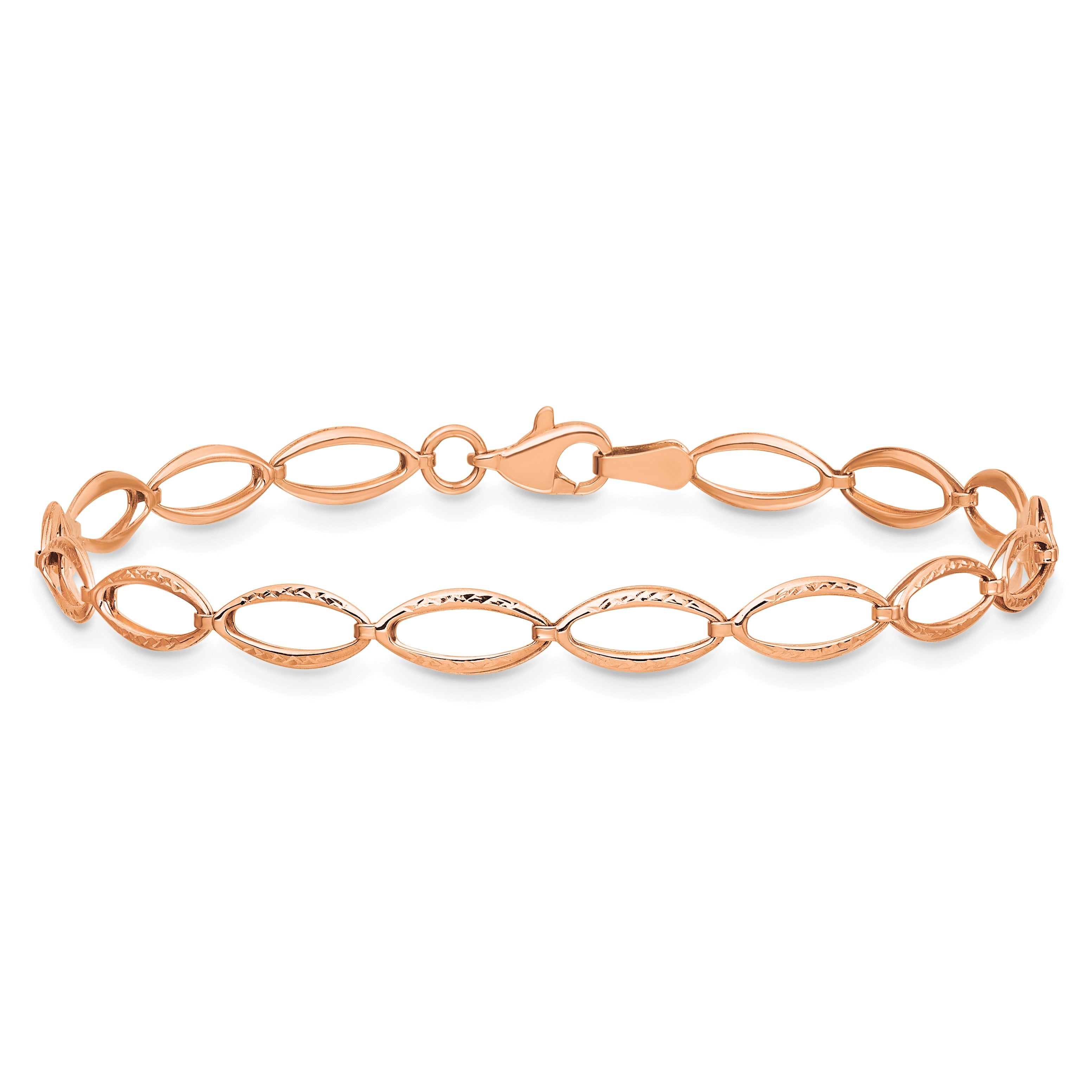 14K Rose Gold Diamond-cut Fancy Link Bracelet