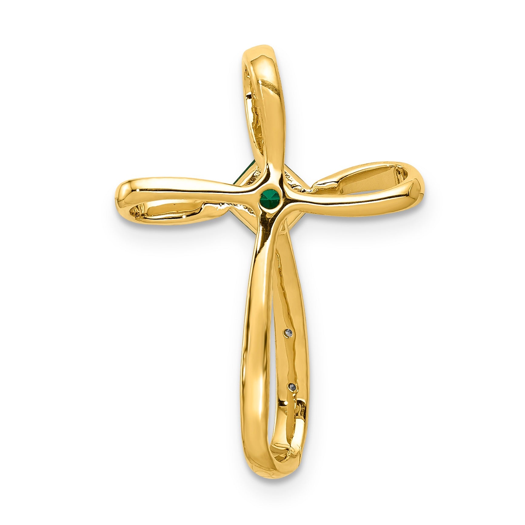 Lab Created Emerald and Diamond Cross Pendant Gold