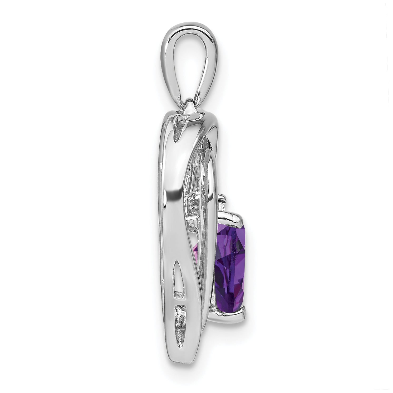 Sterling Silver Amethyst  Diamond Heart Pendant