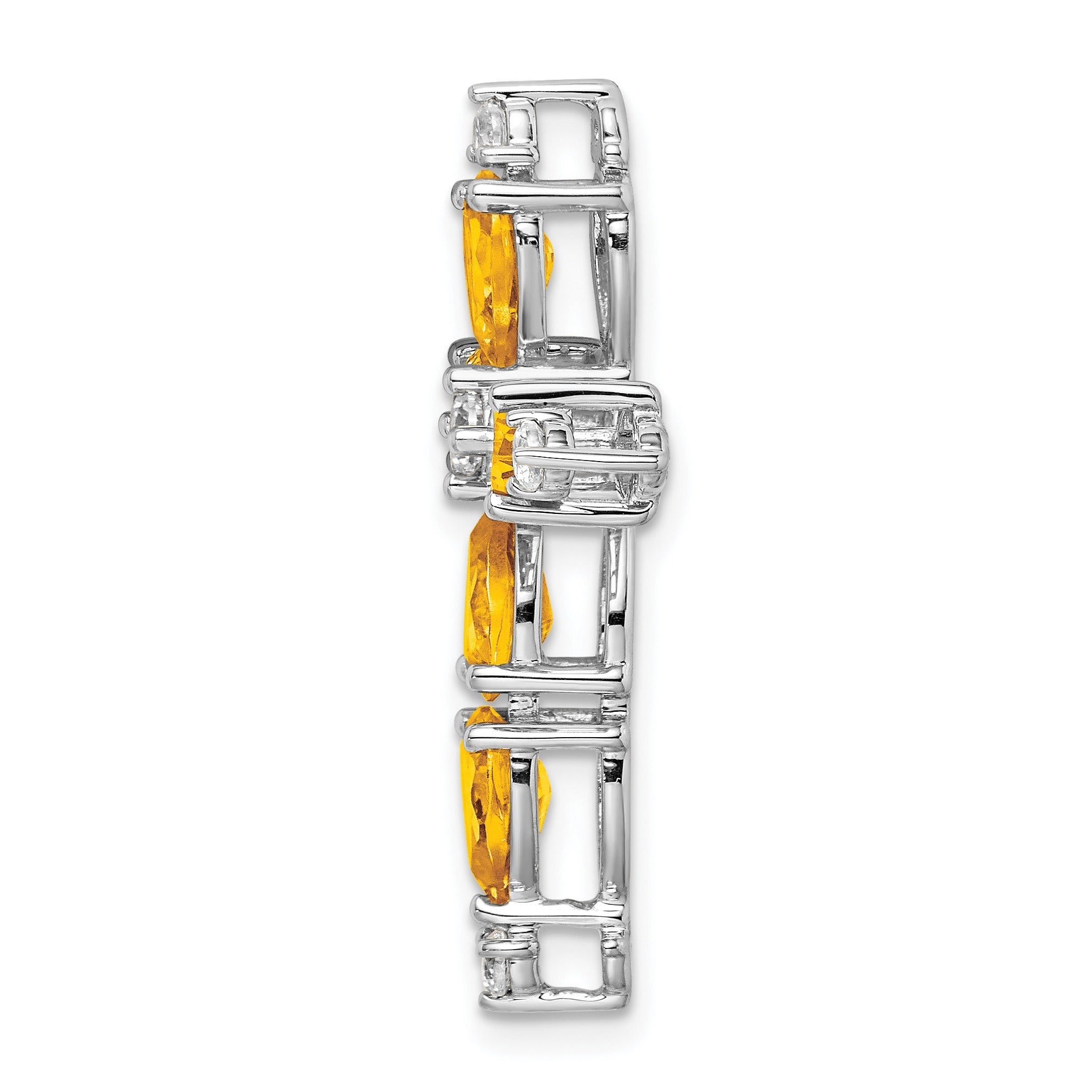 14k White Gold Natural Pear Yellow Citrine Diamond Cross Pendant
