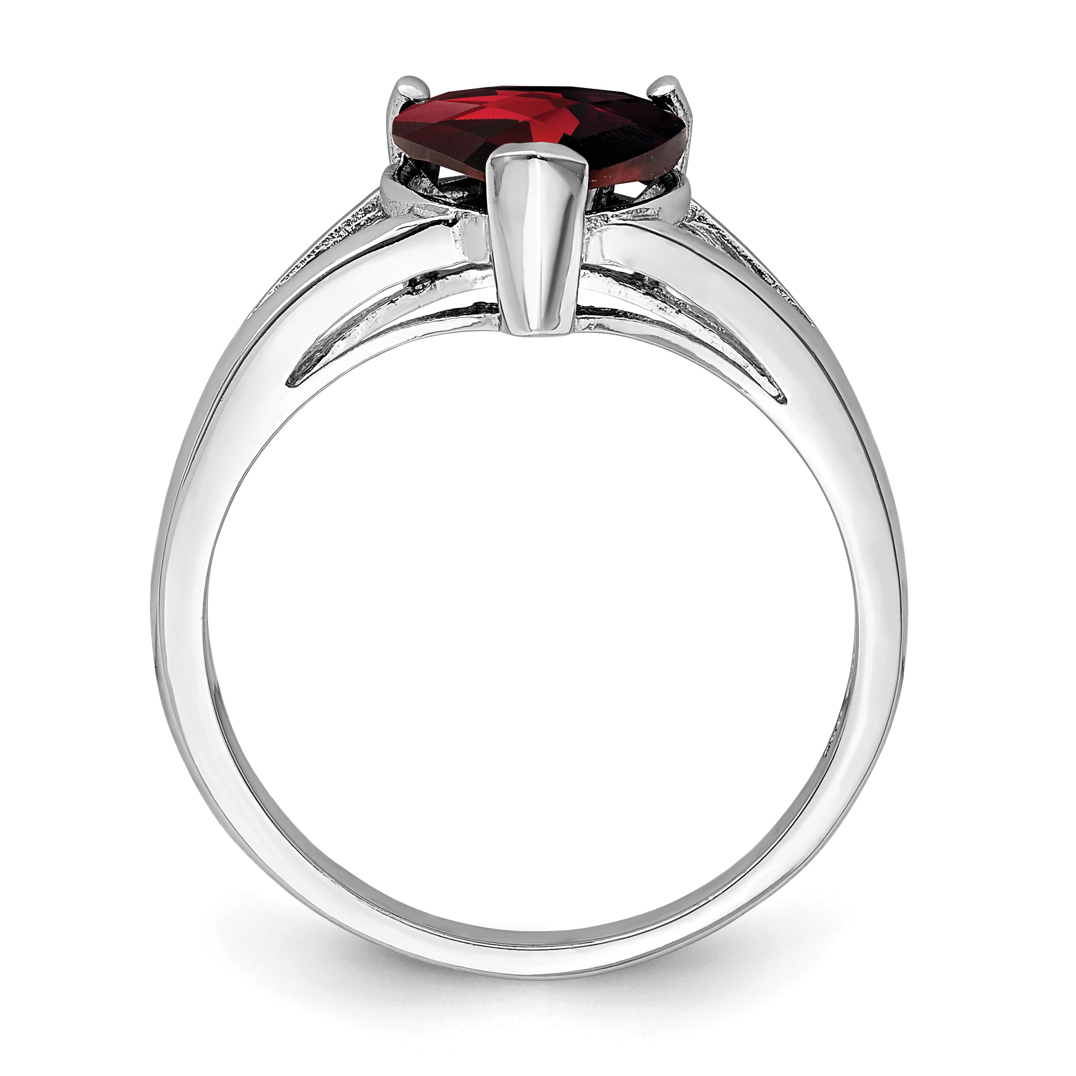 Silver Red Garnet Heart Gemstone Ring