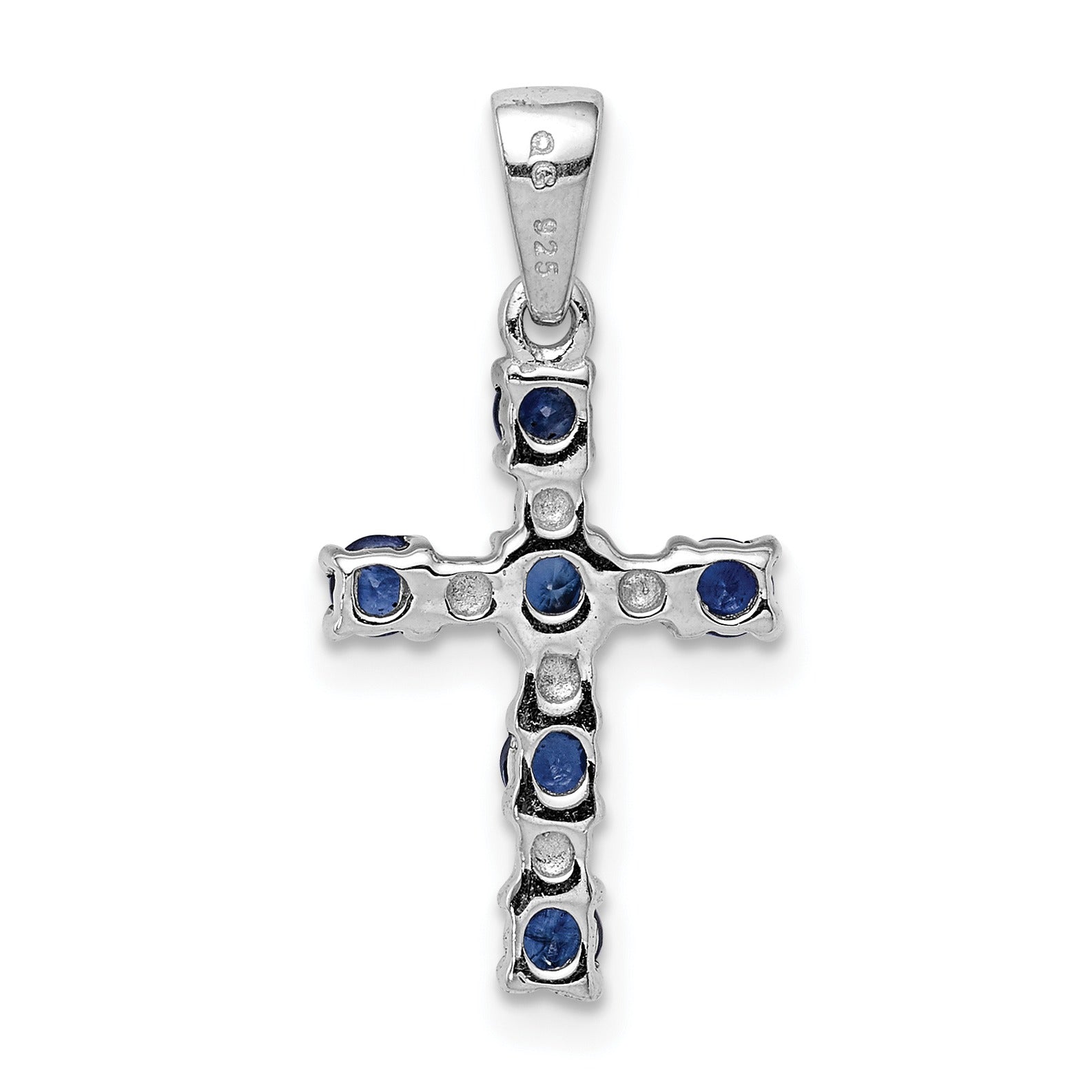 Sterling Silver Natural Blue Sapphire and Diamond Cross Pendant