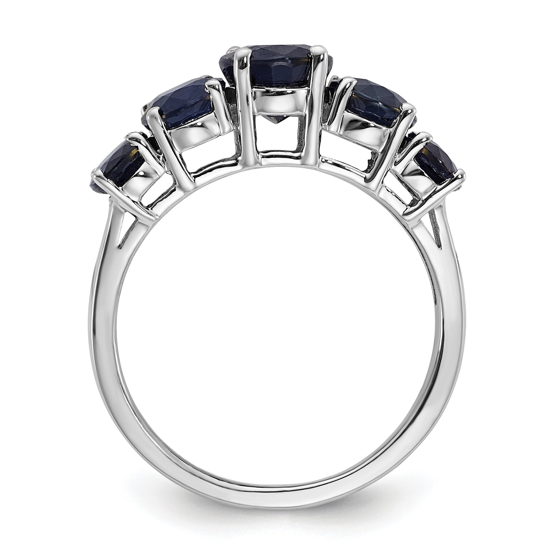 4.75 Ct Oval Blue Lab Created Sapphire Prong Rhodium-Plated Silver Five Stone Ring