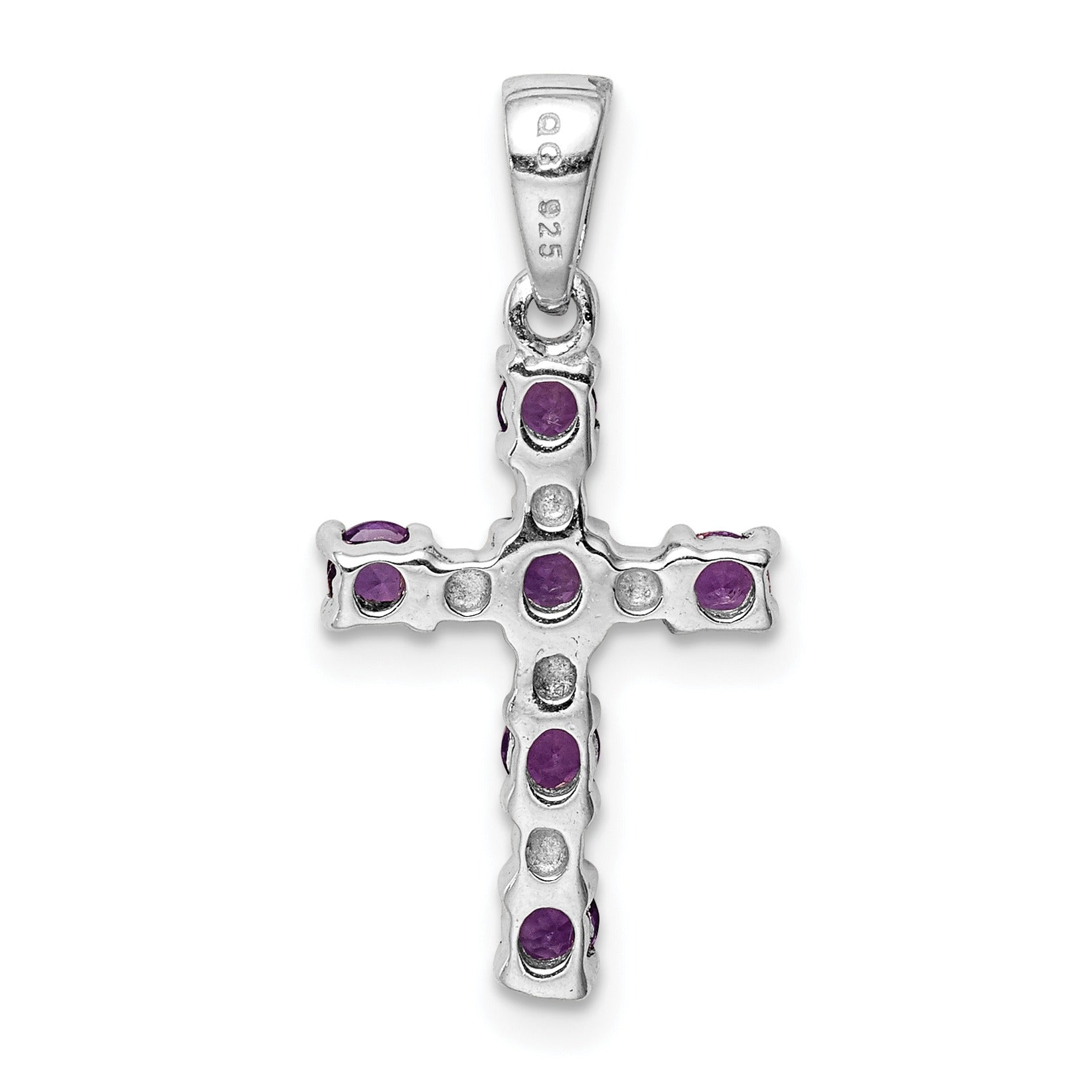 Sterling Silver Natural Amethyst and Diamond Cross Pendant