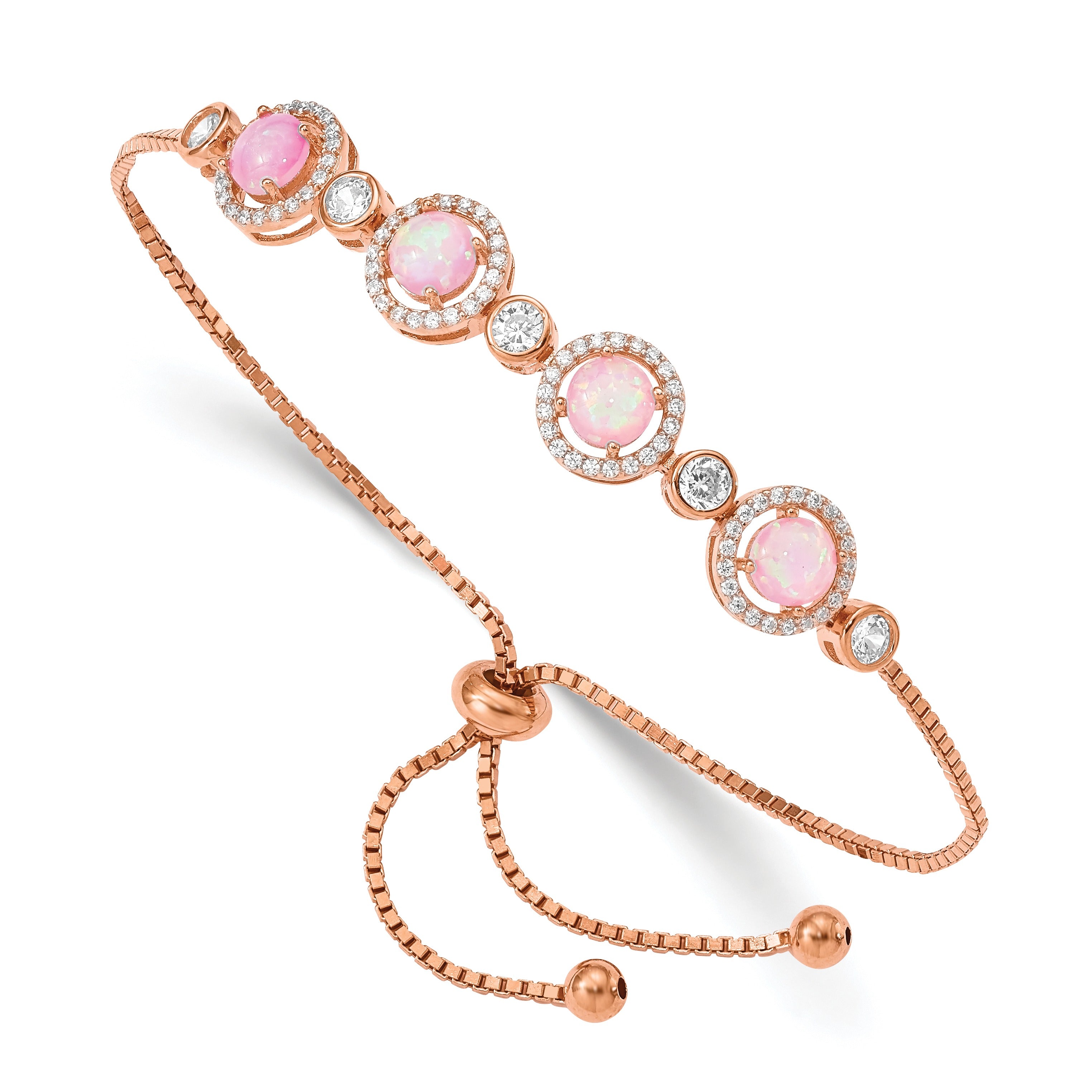 Created Opal and Cubic Zirconia Rose Gold Over Silver Bracelet