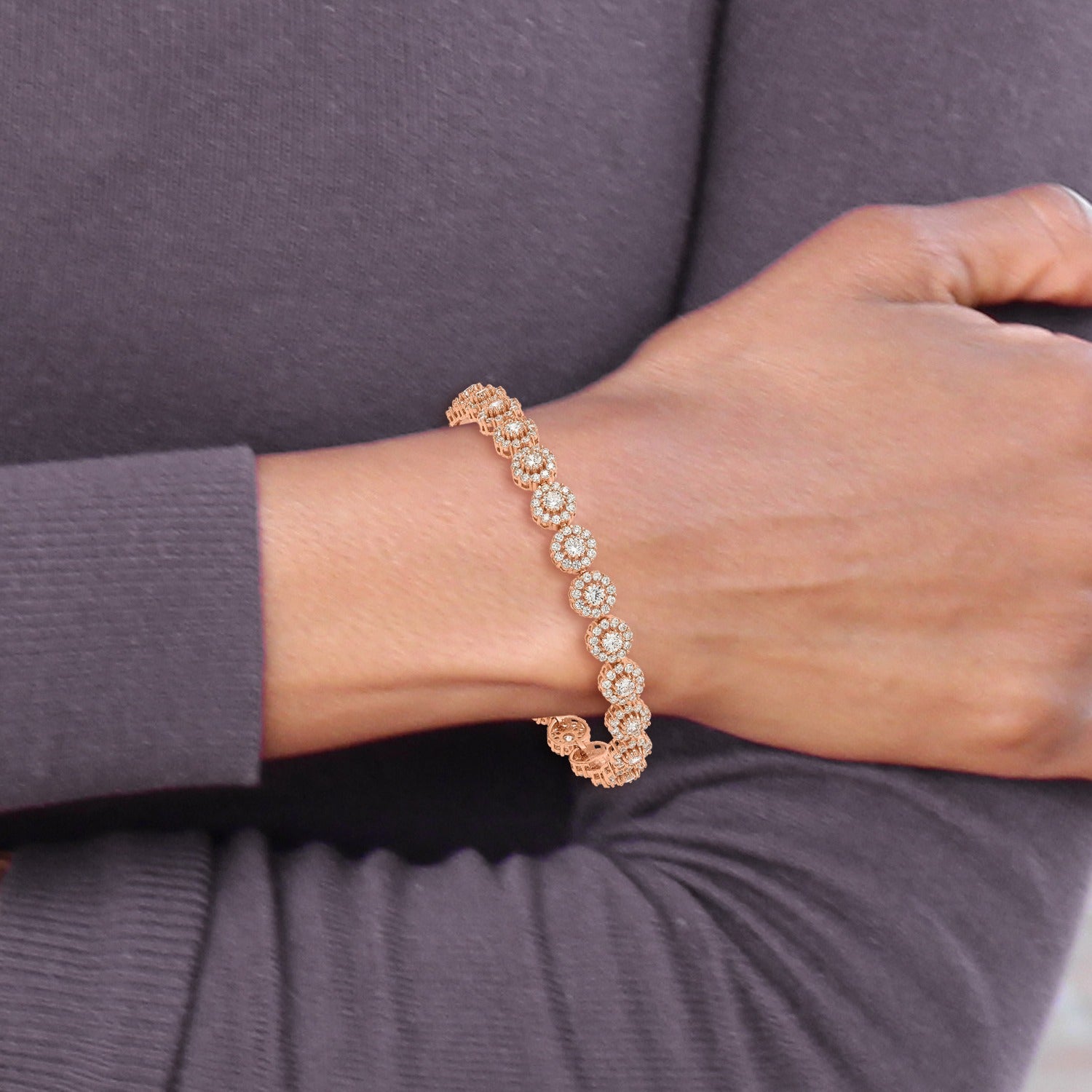 CZ Halo Adjustable Rose Gold Silver Bracelet