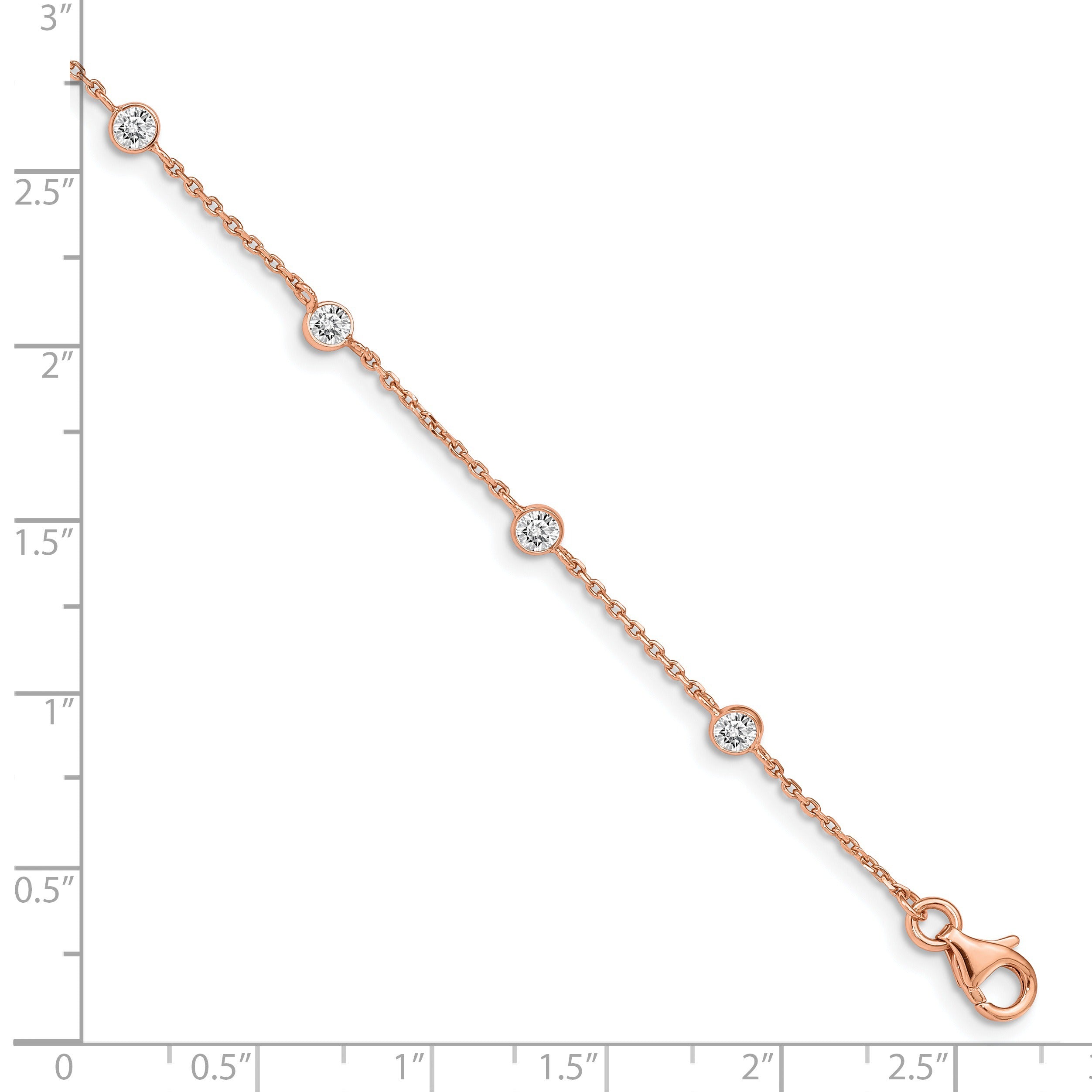 CZ Sterling Silver Rose-tone Heart Link Bracelet