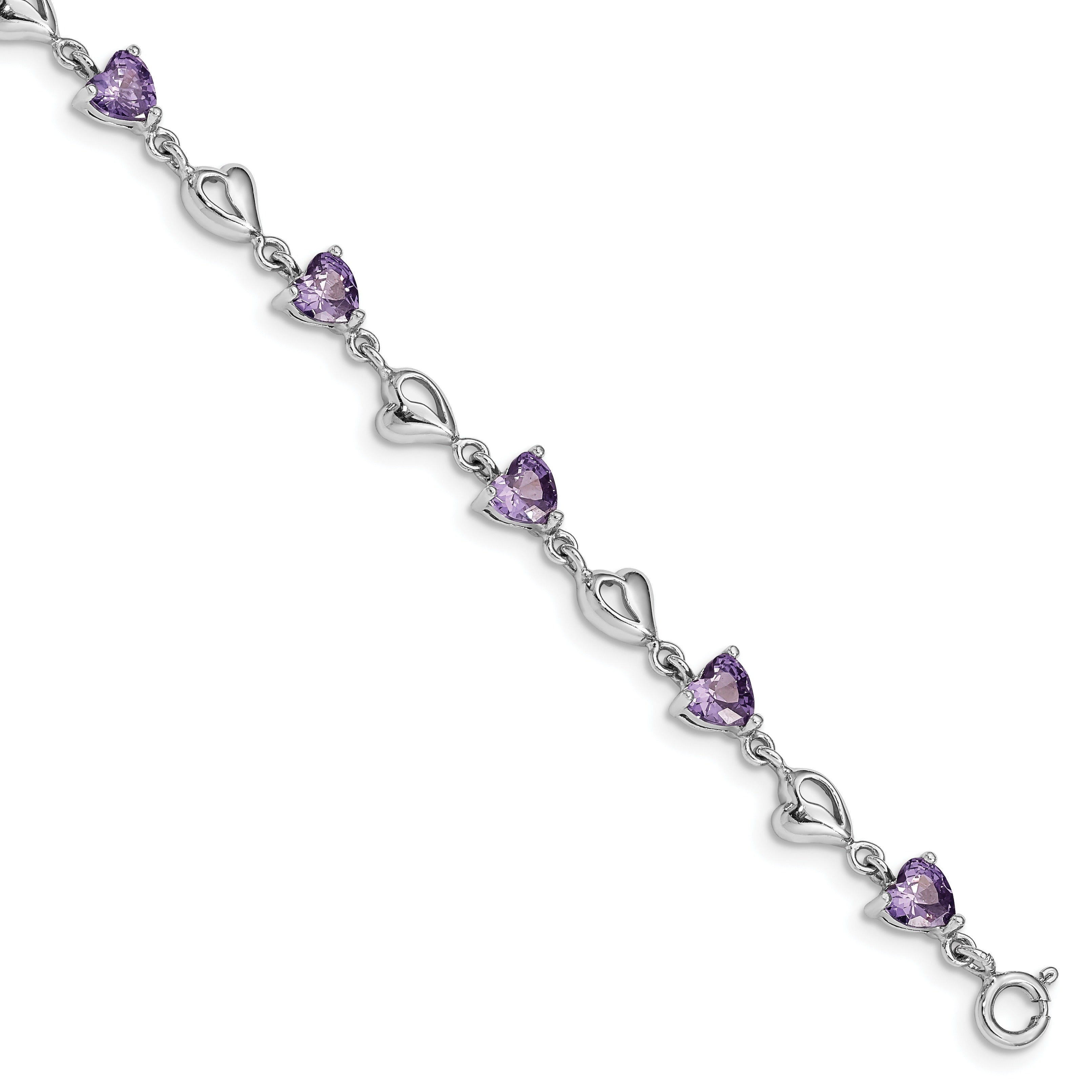 Silver Purple Amethyst Hearts Bracelet