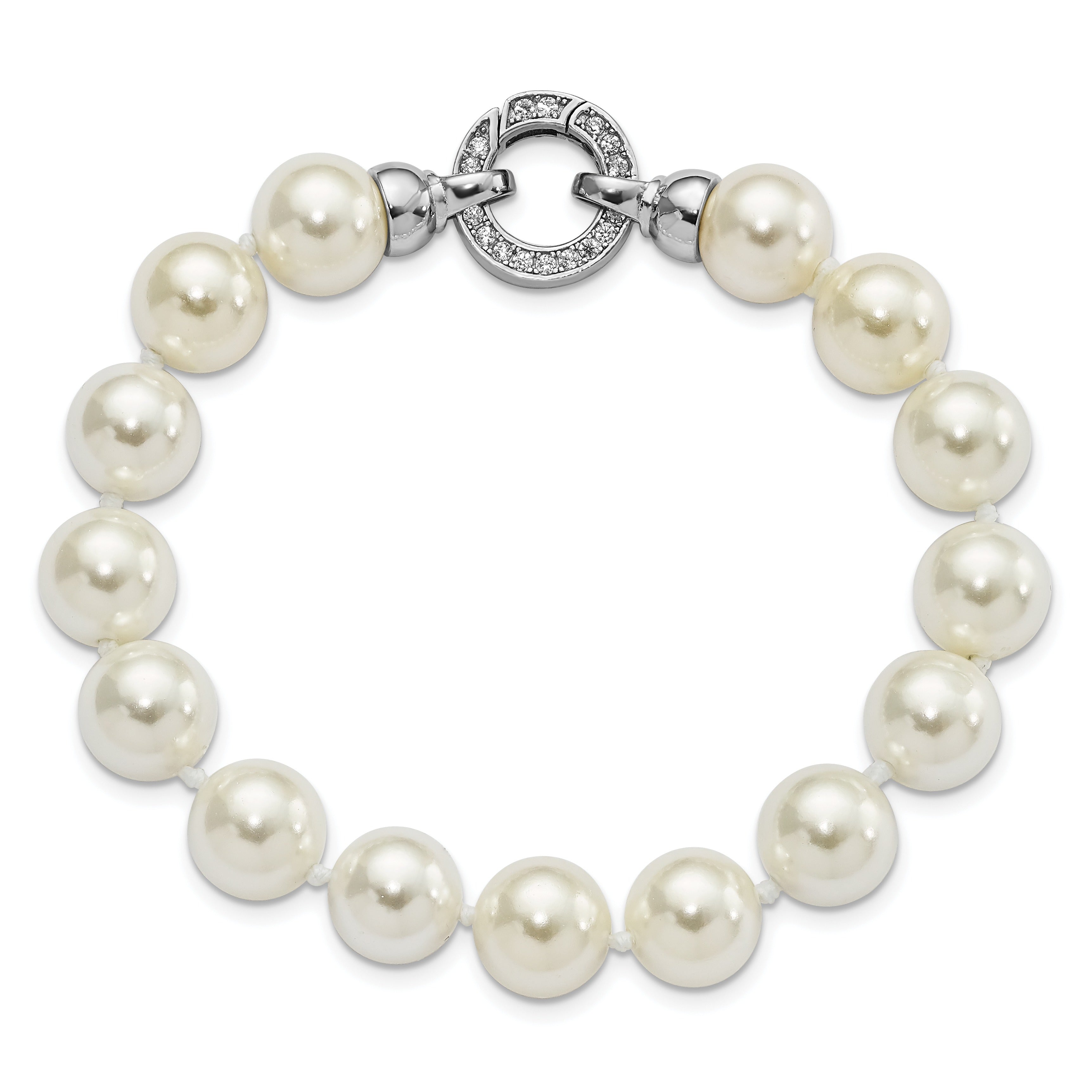 Sterling Silver Rhodium-plated Shell Pearl Hand-knotted Fancy Bracelet