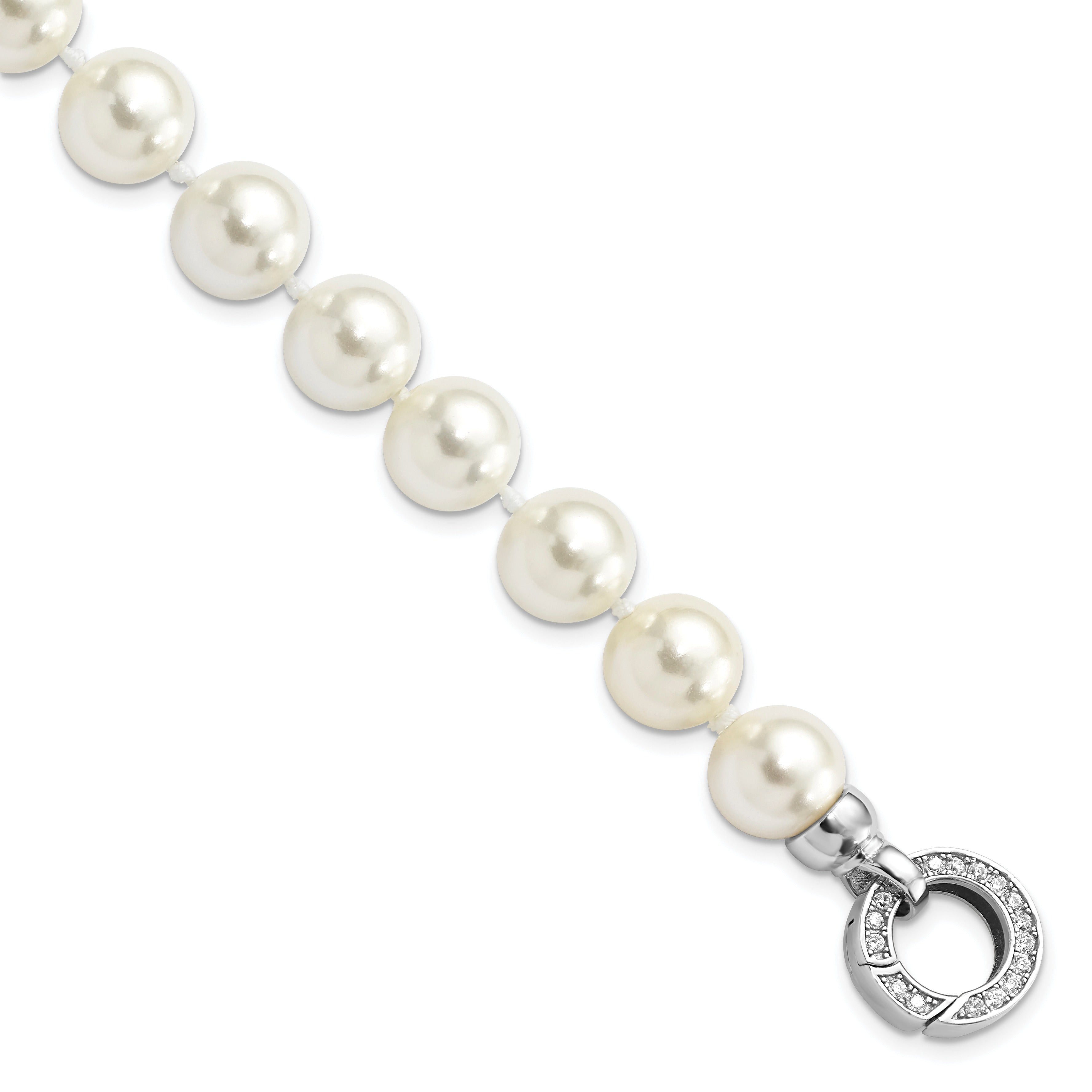 Sterling Silver Rhodium-plated Shell Pearl Hand-knotted Fancy Bracelet