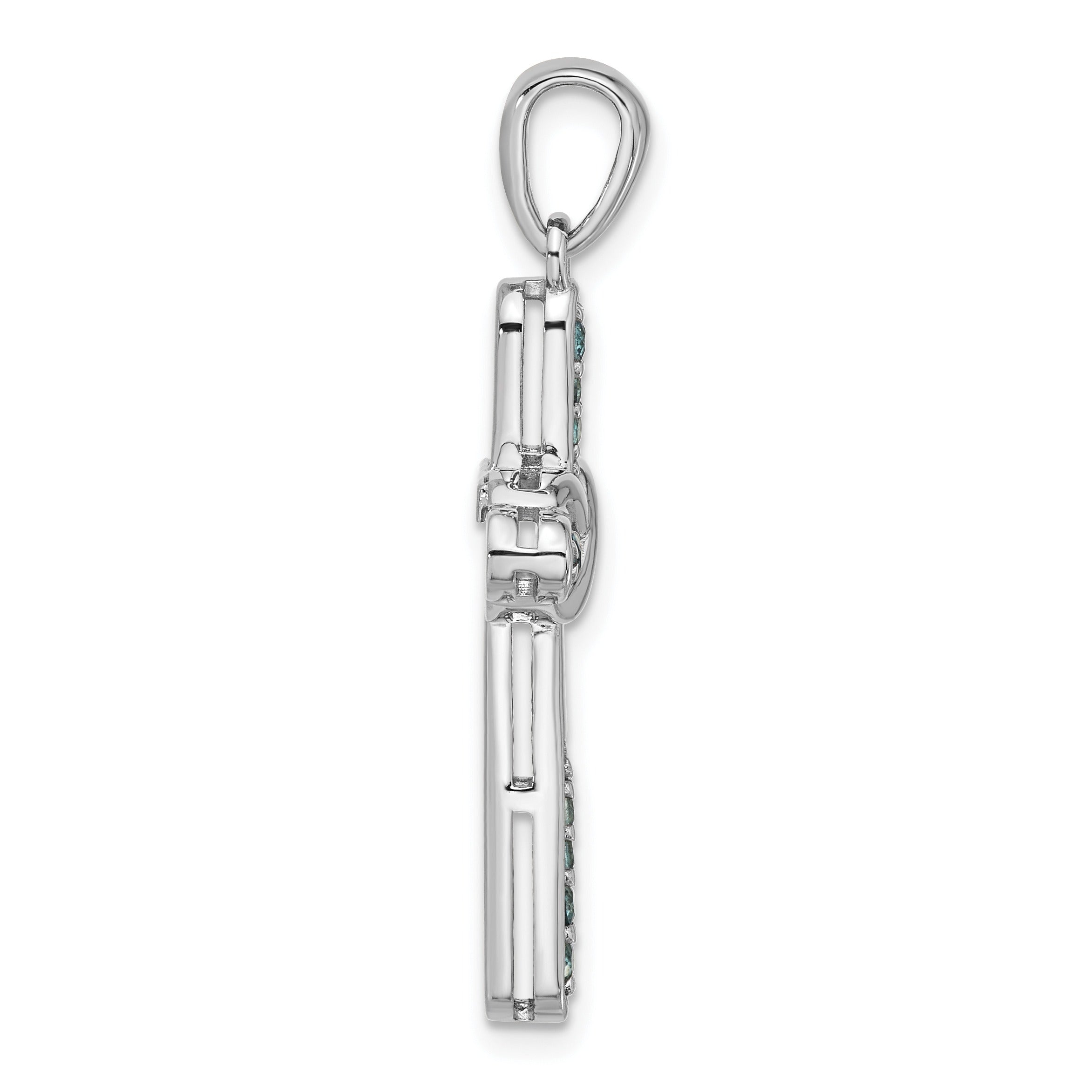 Silver Rhodium-plated London Blue Topaz Infinity Cross Pendant