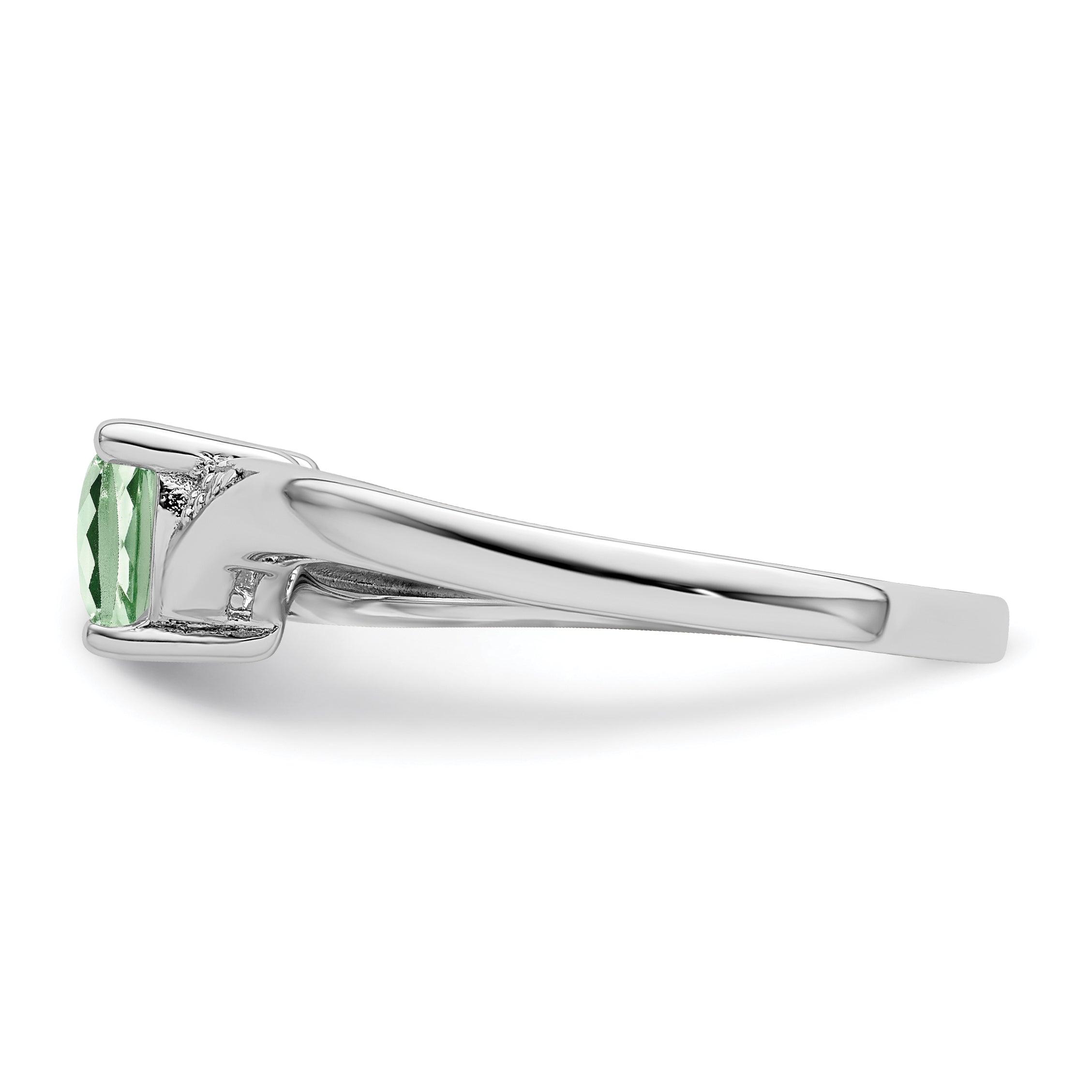 Silver Green Prasiolite Diamond Heart Ring