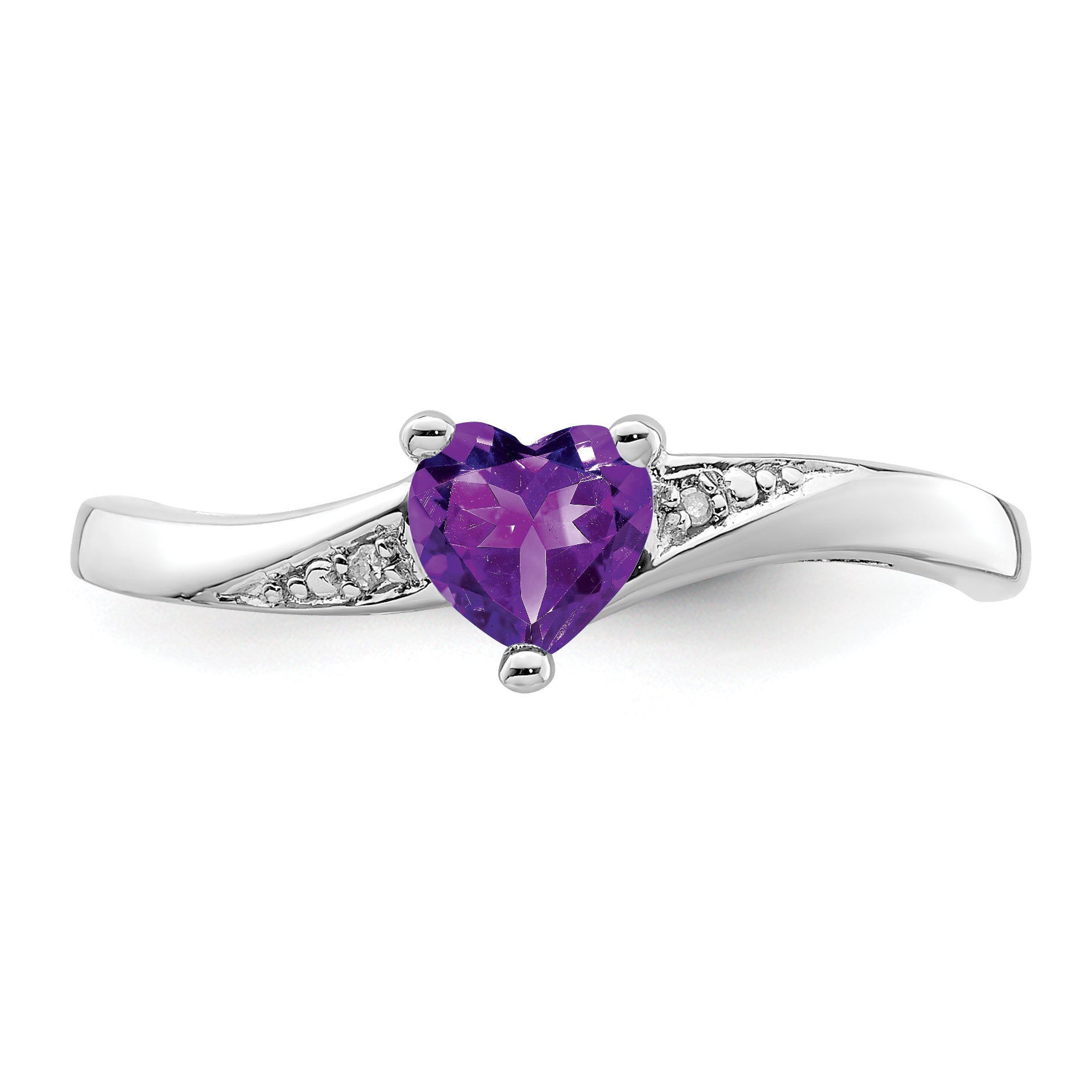 Silver Amethyst and Diamond Heart Ring