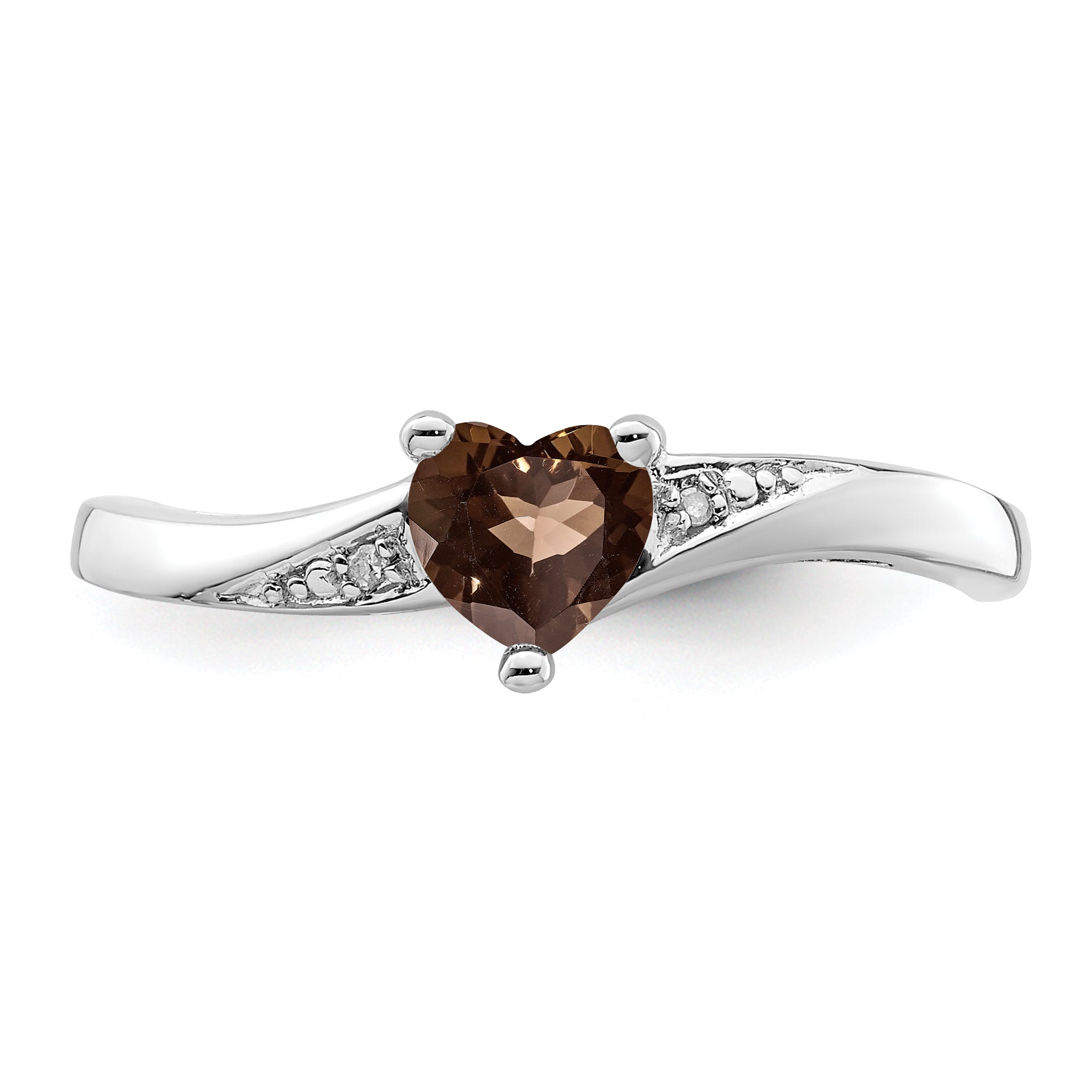 Silver Smoky Quartz Diamond Heart Ring