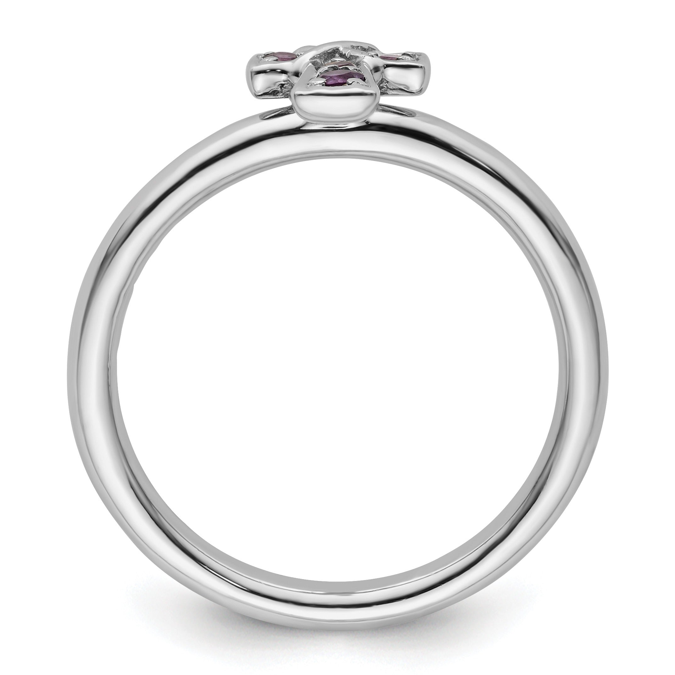 Natural Amethyst Silver Stackable Cross Ring