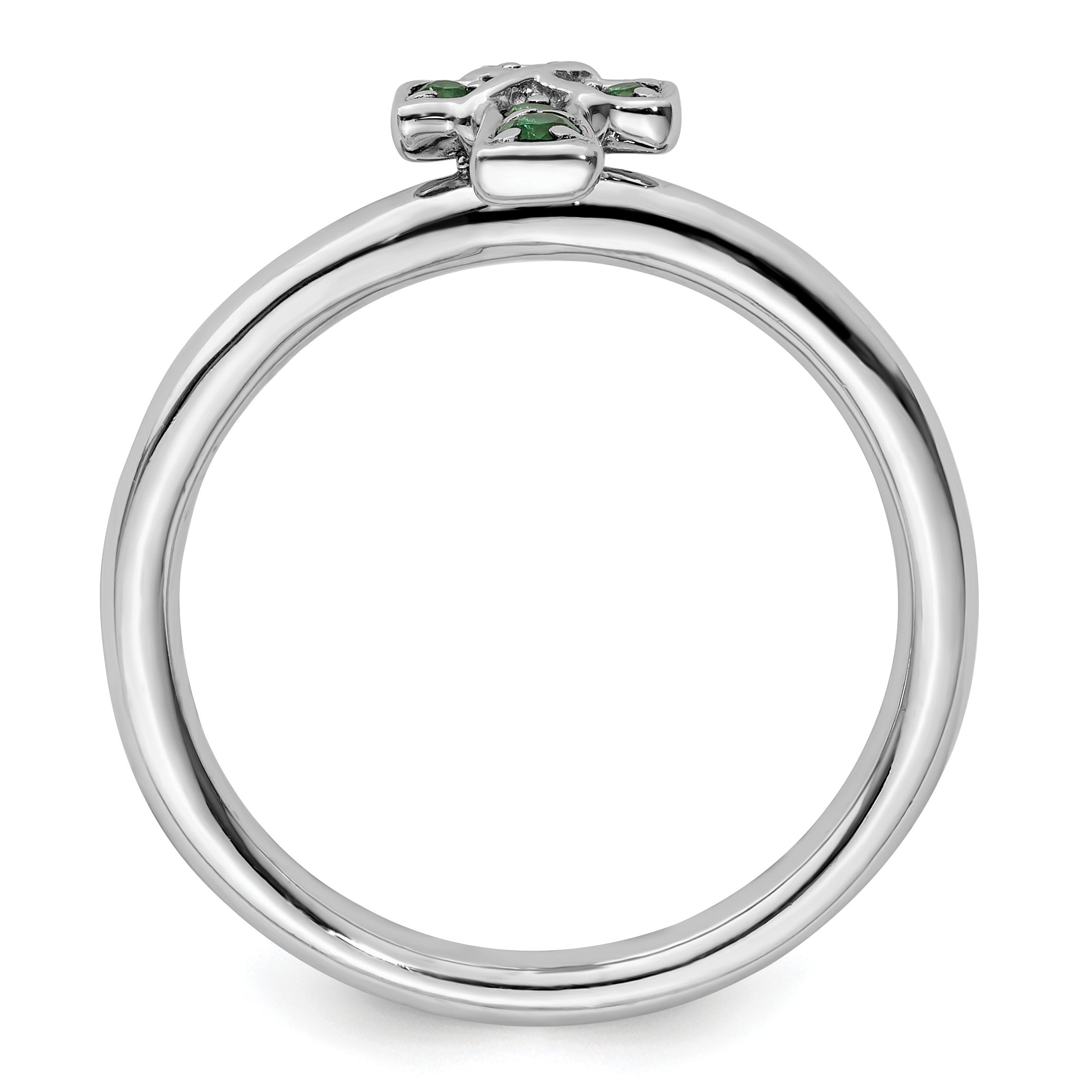 Lab Created Emerald Silver Stackable Cross Ring