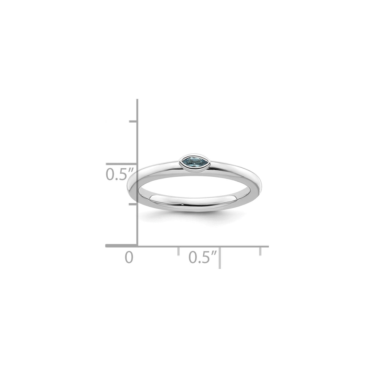 Marquise Gemstone Bezel Rhodium over Silver Stackable Unisex Solitaire Ring