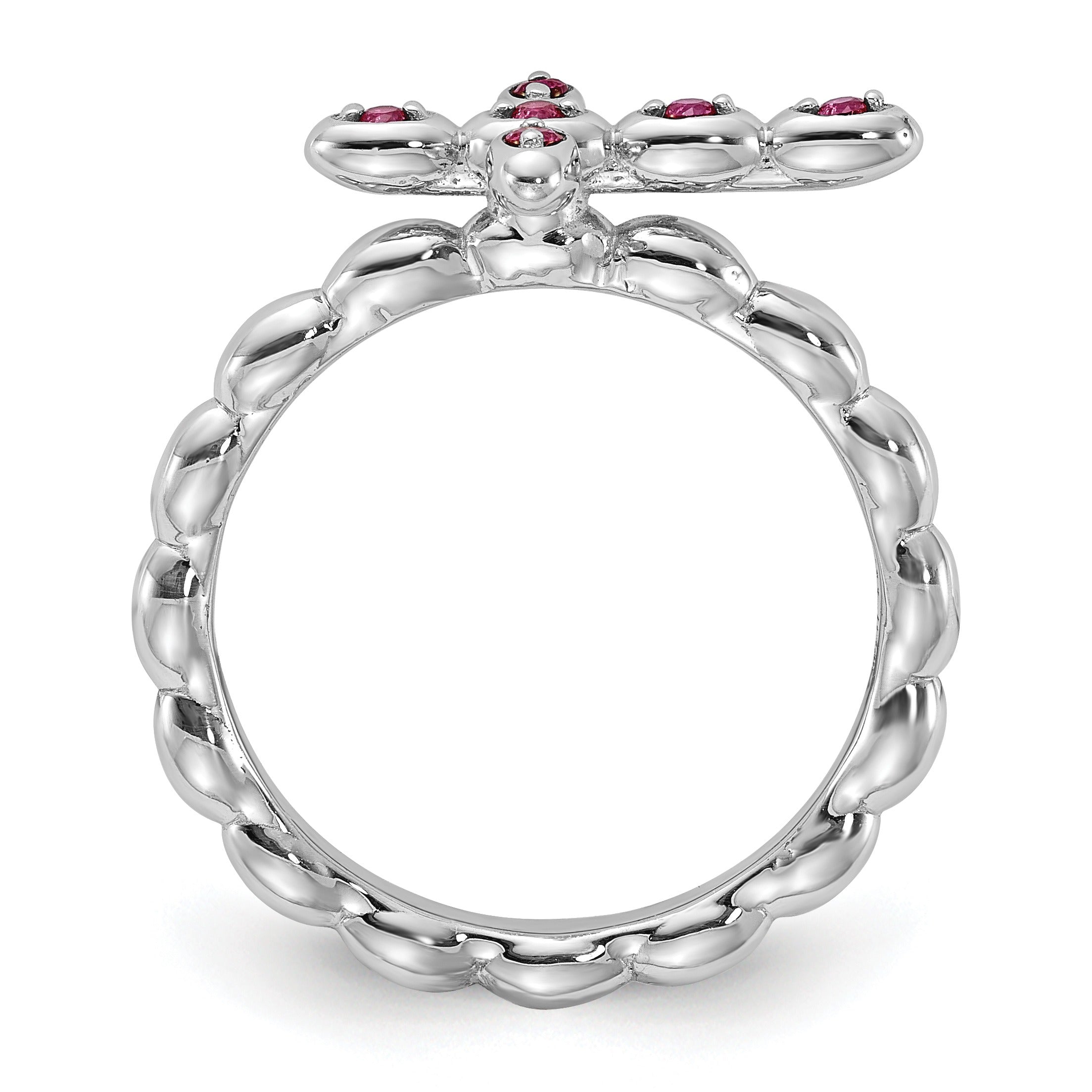Silver Stackable Created Ruby Cross Ring