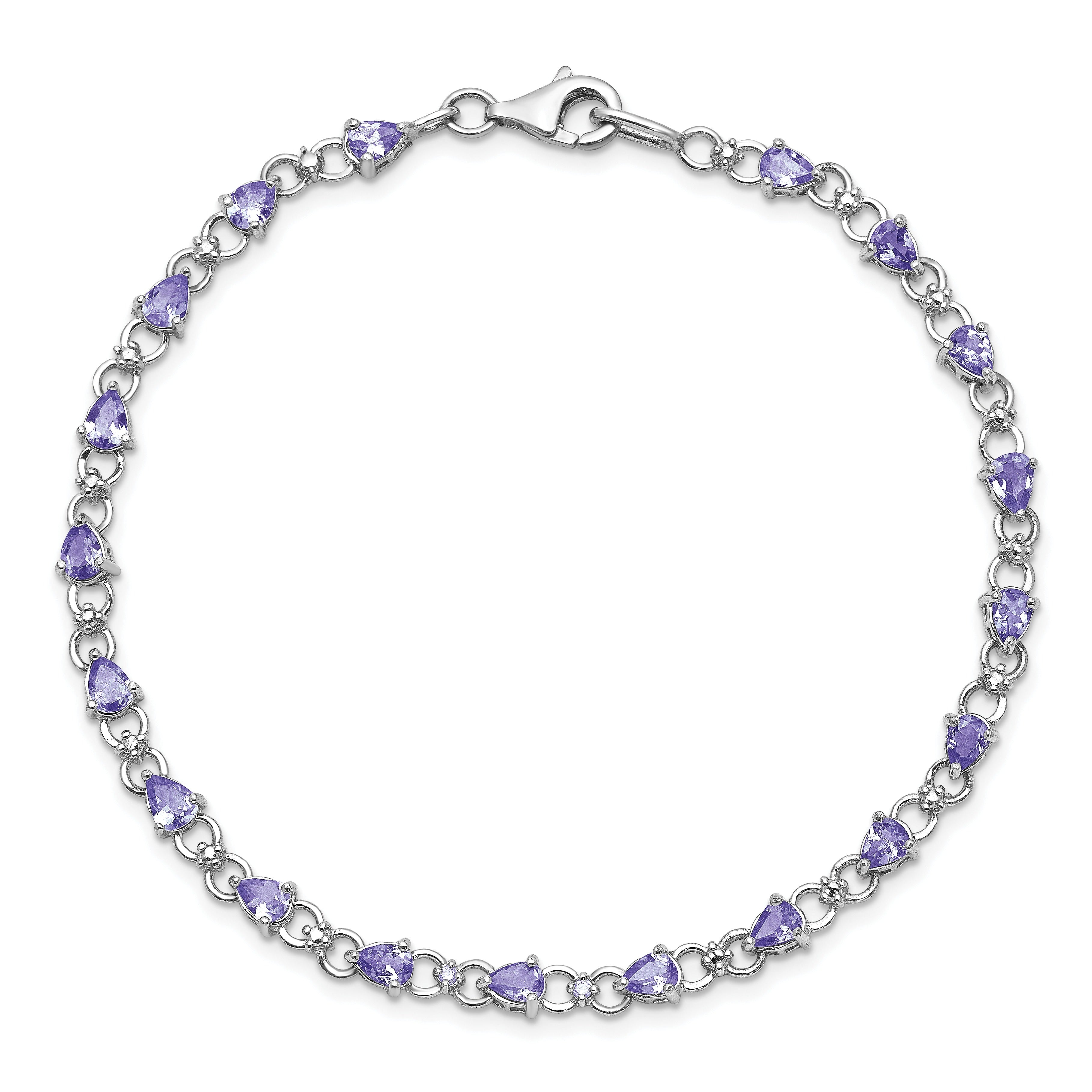 Natural Diamond and Tanzanite Link Bracelet Silver