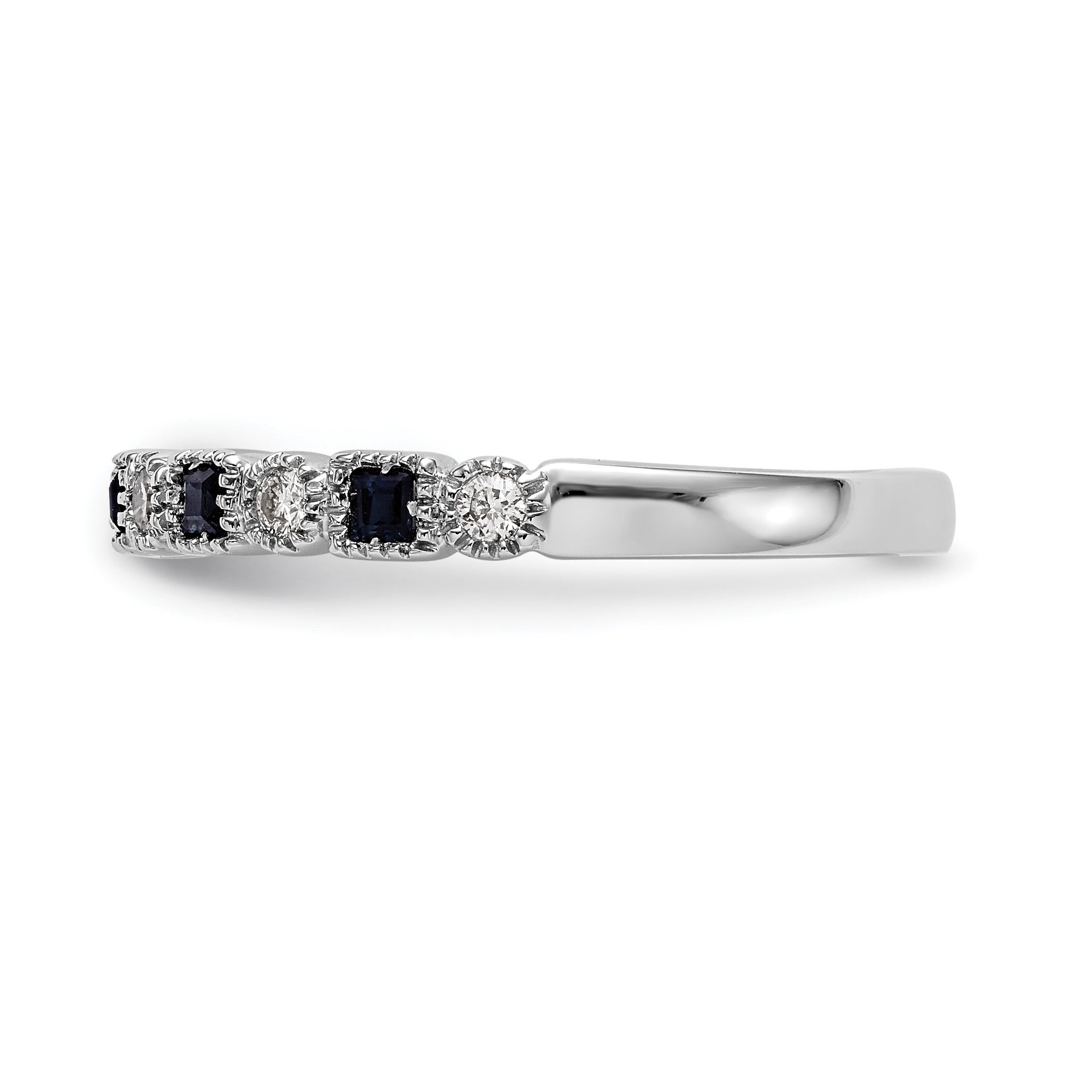 Princess Blue Sapphire Diamond Prong 14K White Gold Half Eternity Band Ring