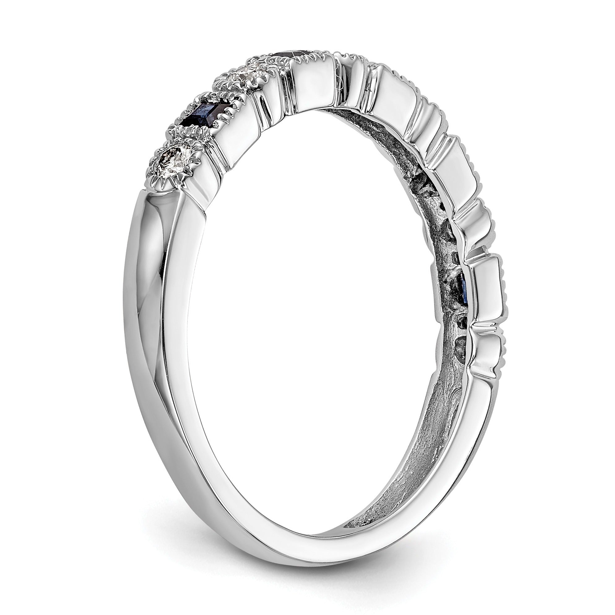 Princess Blue Sapphire Diamond Prong 14K White Gold Half Eternity Band Ring