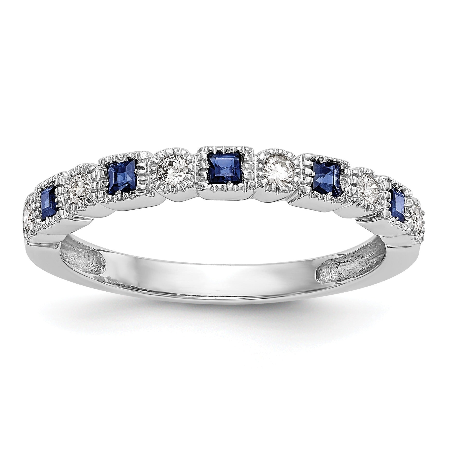 Princess Blue Sapphire Diamond Prong 14K White Gold Half Eternity Band Ring