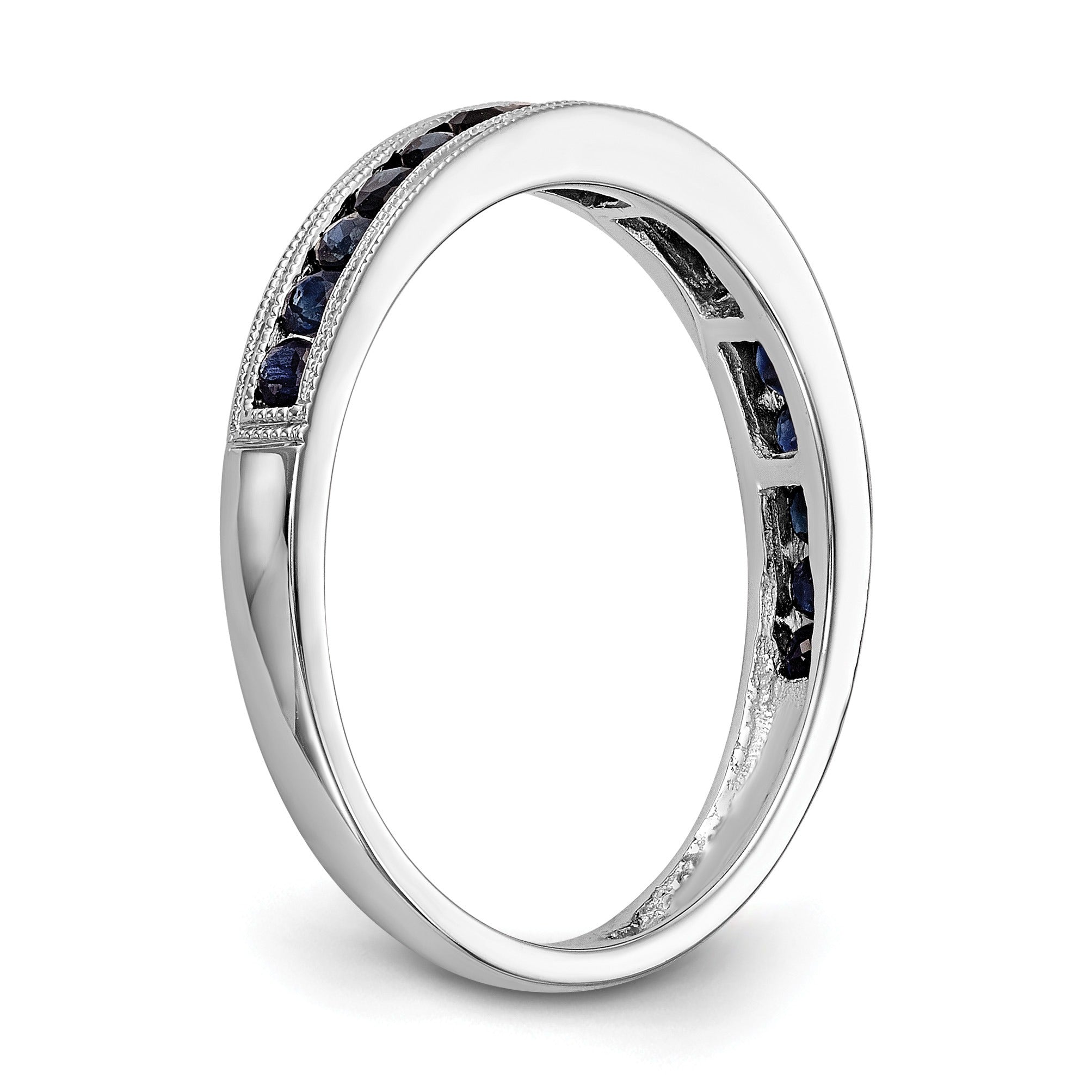 0.51 Ct Round Blue Sapphire Channel Set White Gold Eternity Band Ring