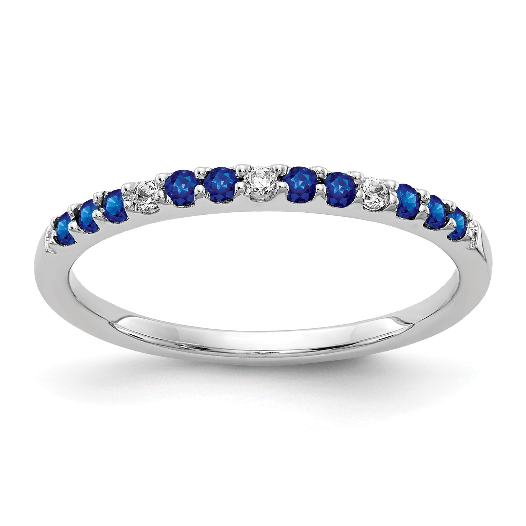0.3 Ct Round Blue Sapphire and Diamond White Gold Pave Half Eternity Ring