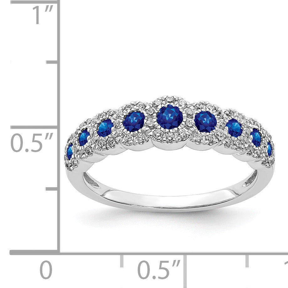 0.86 Ct Round Blue Sapphire & Diamond Prong 14K White Gold Eternity Halo Ring