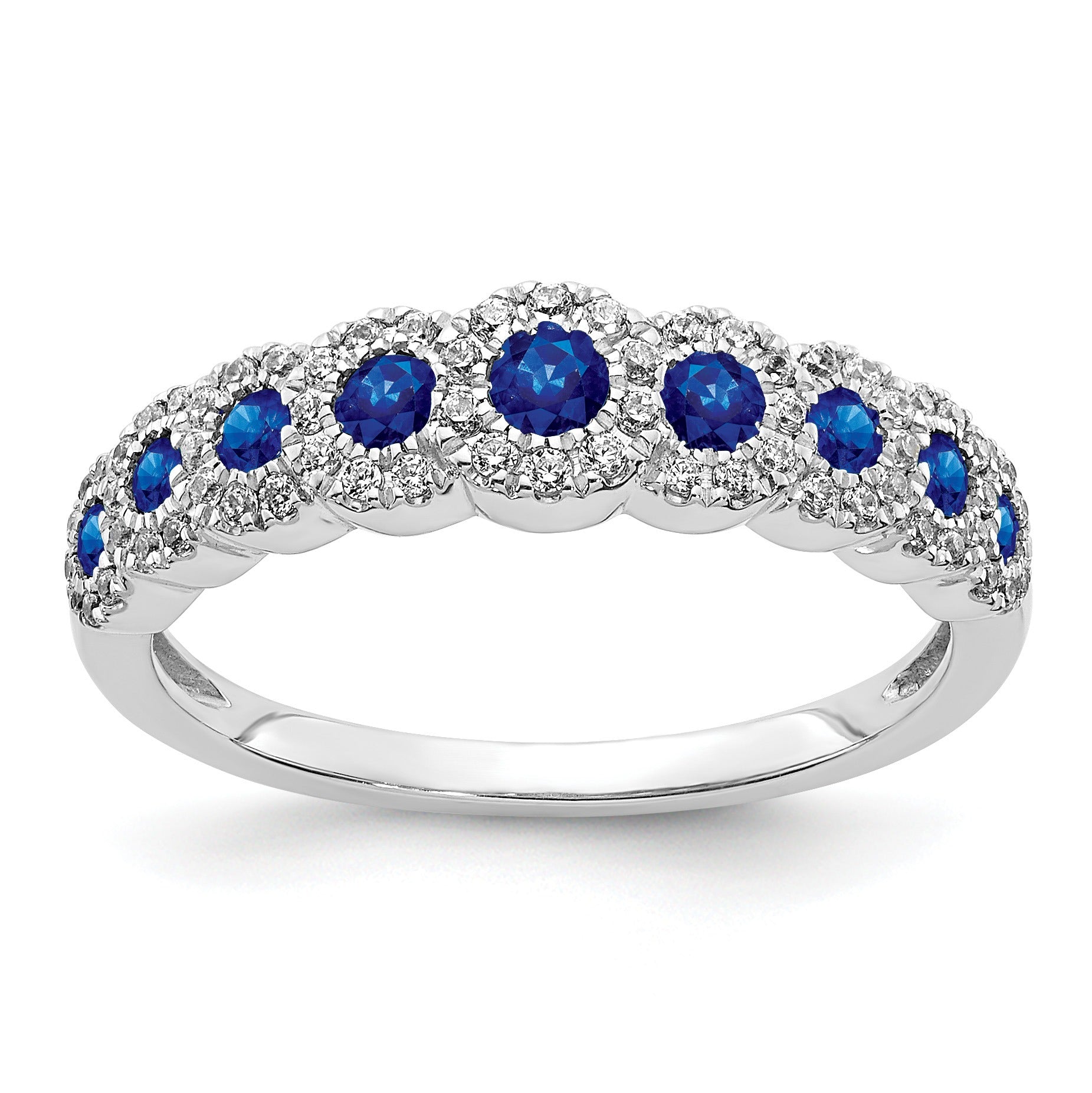 0.86 Ct Round Blue Sapphire & Diamond Prong 14K White Gold Eternity Halo Ring