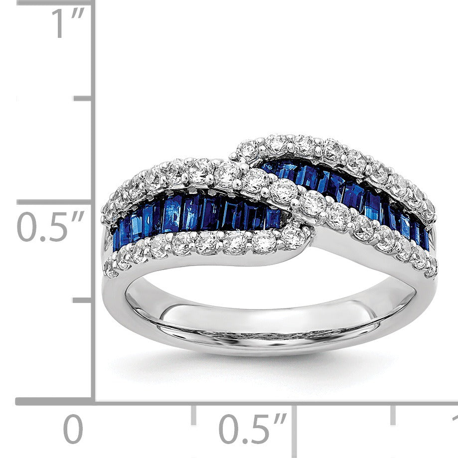 Baguette Blue Sapphire and Diamond Prong 14K White Gold Infinity Halo Ring