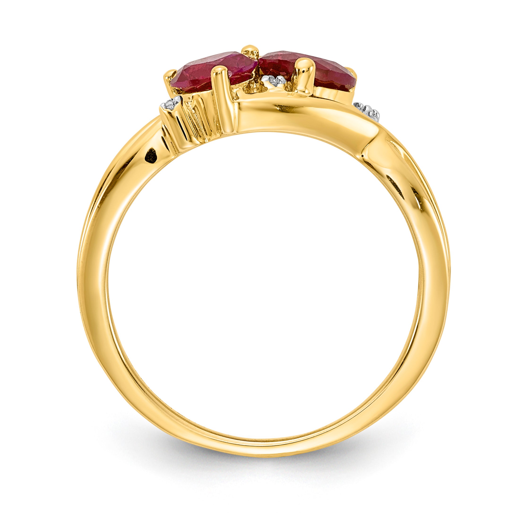 Gold Lab Created Ruby Diamond Double Heart Bypass Ring