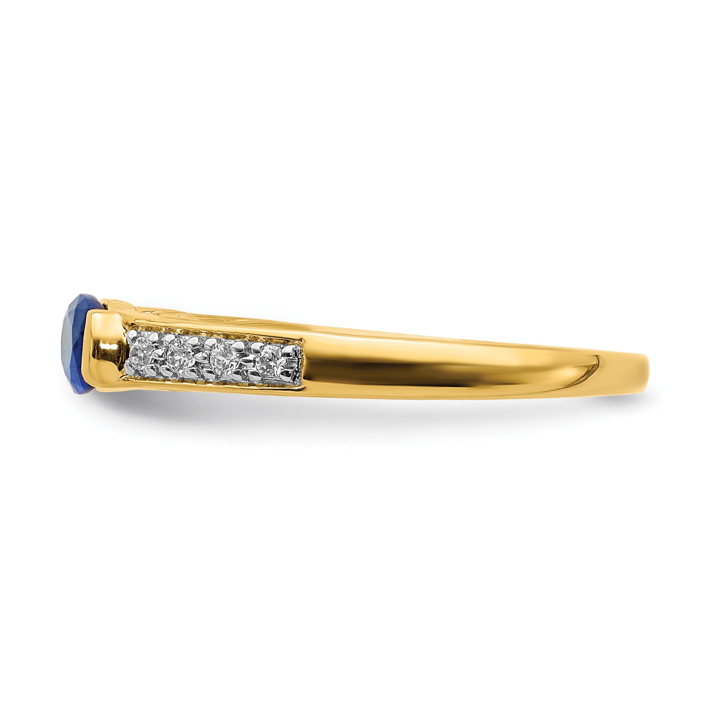 0.64 Ct Oval Blue Sapphire & Diamond Half-Bezel 14K Yellow Gold East-West Ring