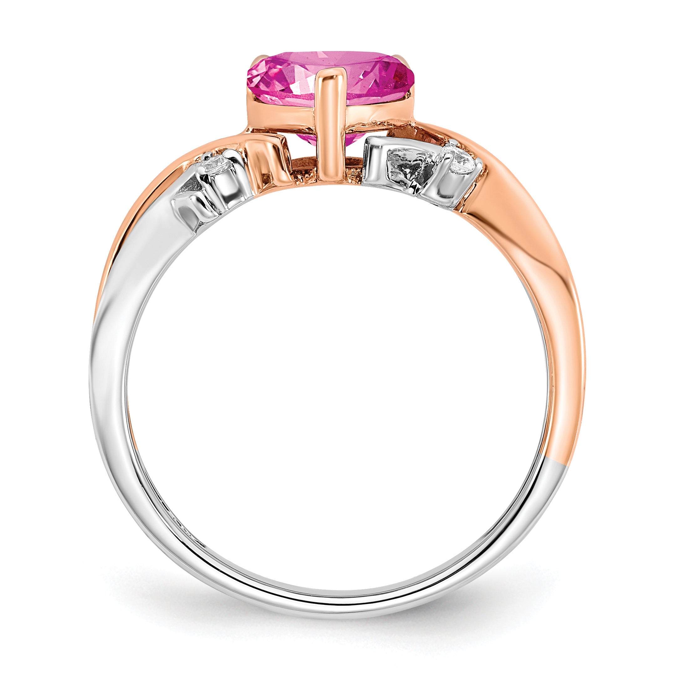 14k Two Tone Heart Created Gemstone & Diamond ring