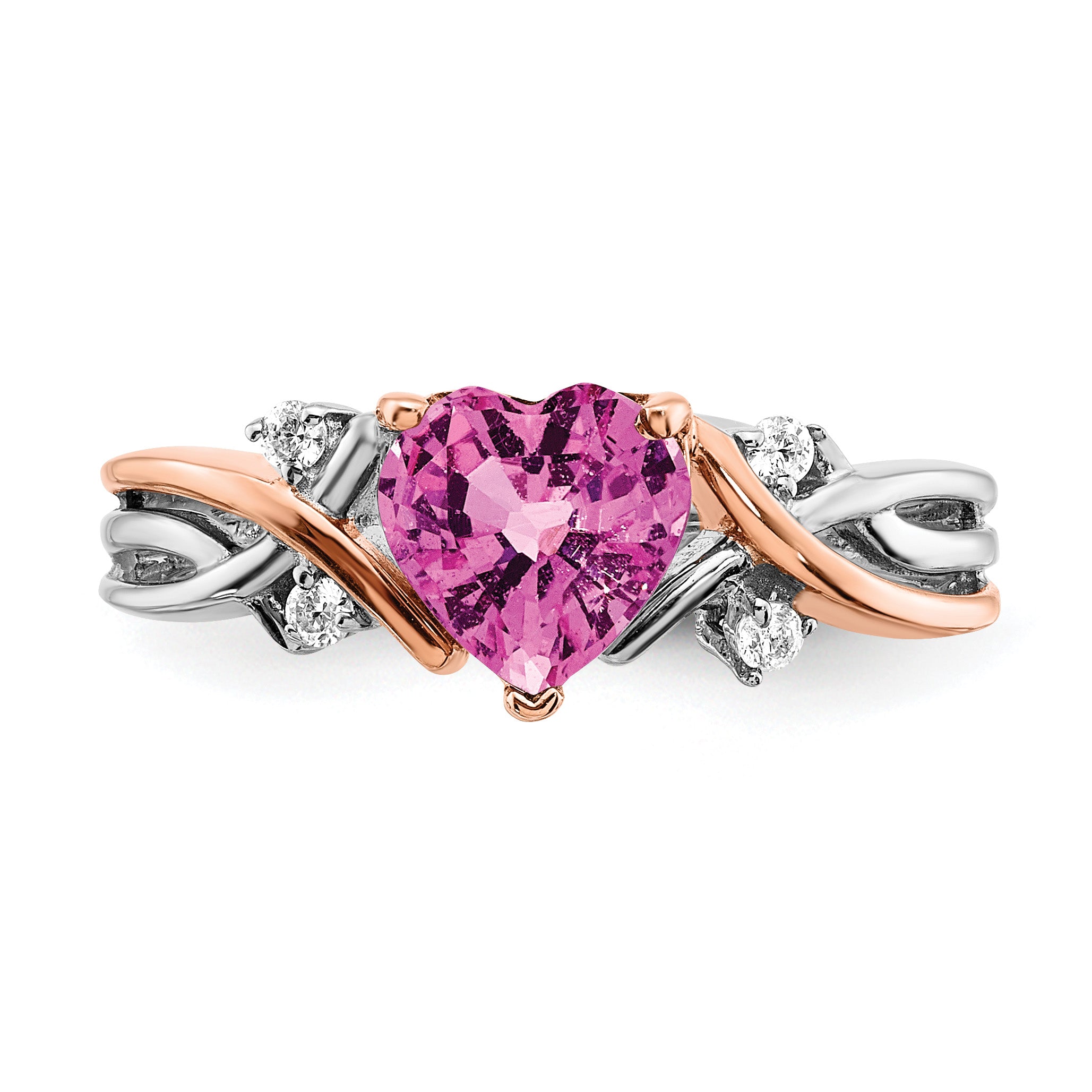 14k Two Tone Heart Created Gemstone & Diamond ring